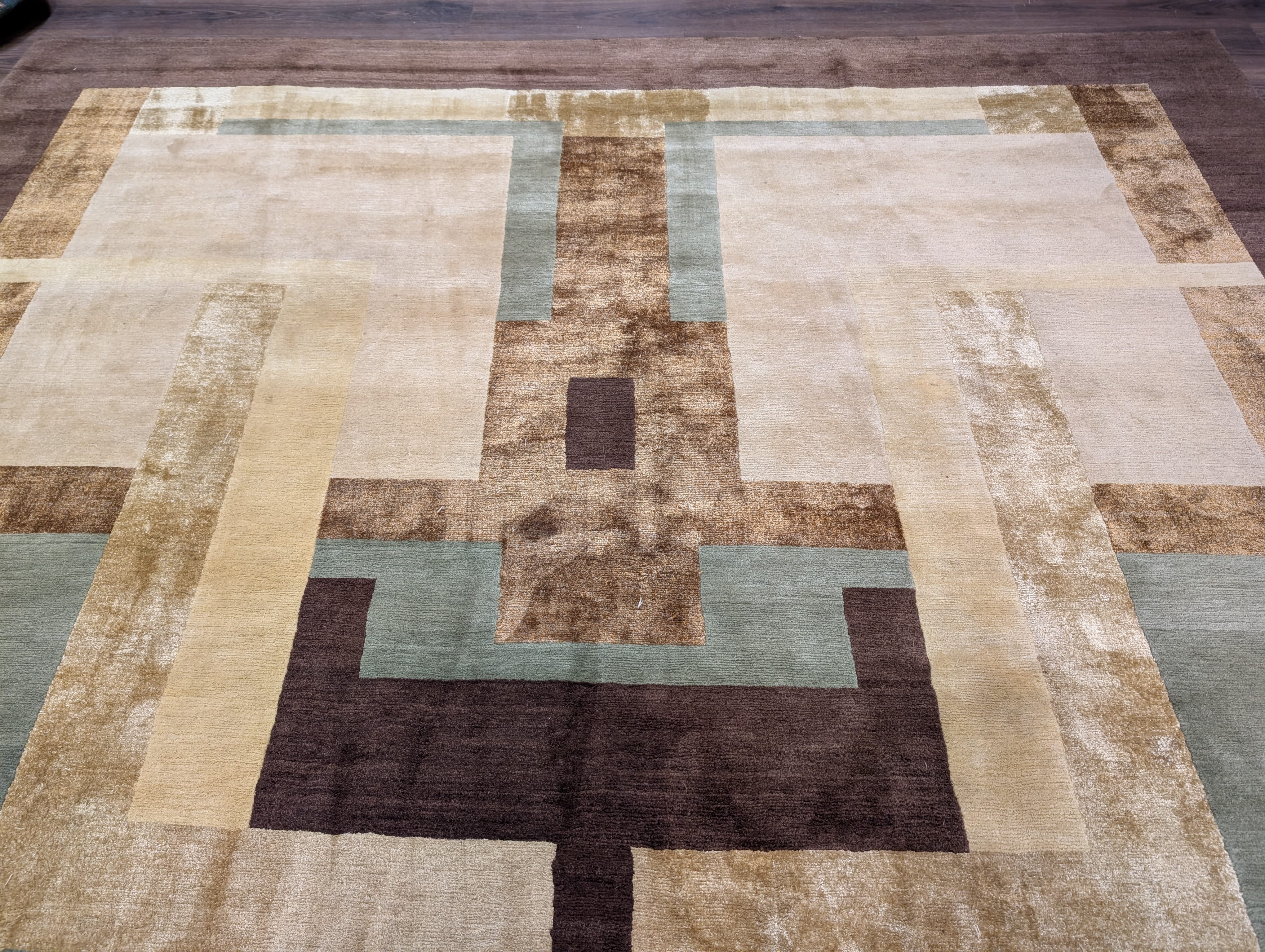Modern Tibetan Rug 10x14, Wool, Thick Pile, Abstract Geometric, Handmade - Jewel Rugs