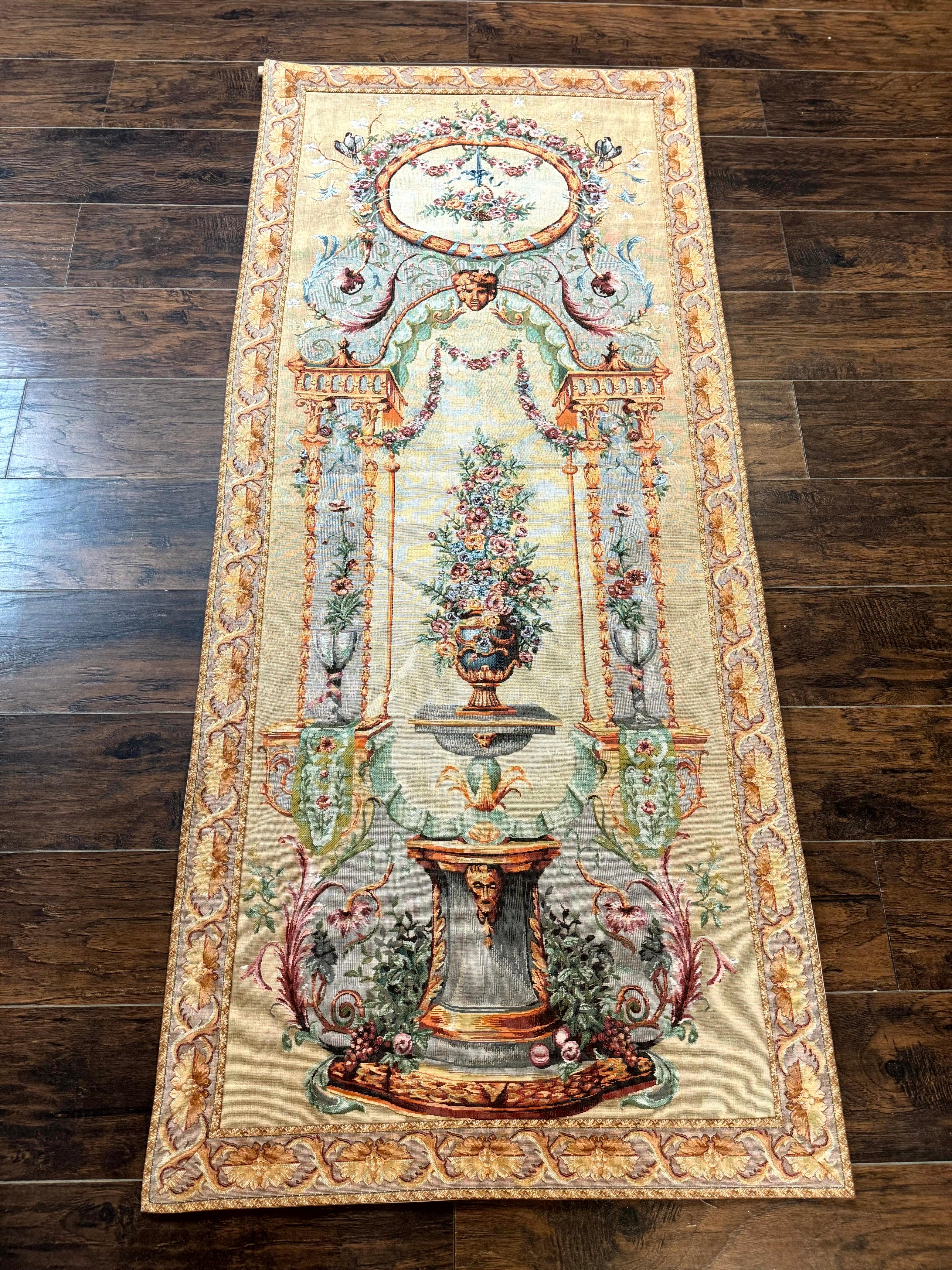French Tapestry 3x6, Vertical Hanging Tapestry, French Garden, European Design, Elegant, One of Pair - Jewel Rugs