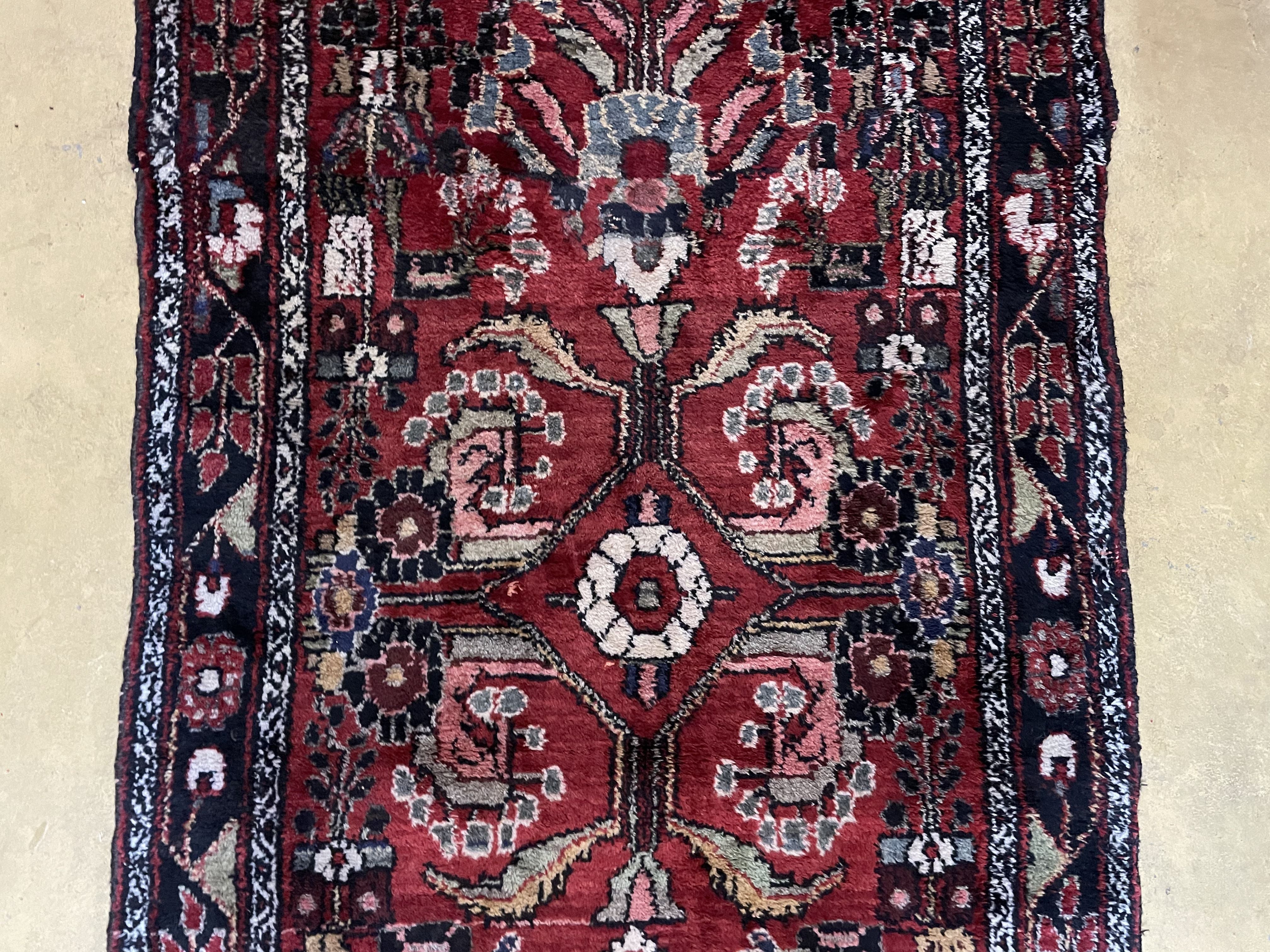3' 4" X 9' Antique Handmade Wool Rug Runner Floral Organic Dyes Red Nice - Jewel Rugs