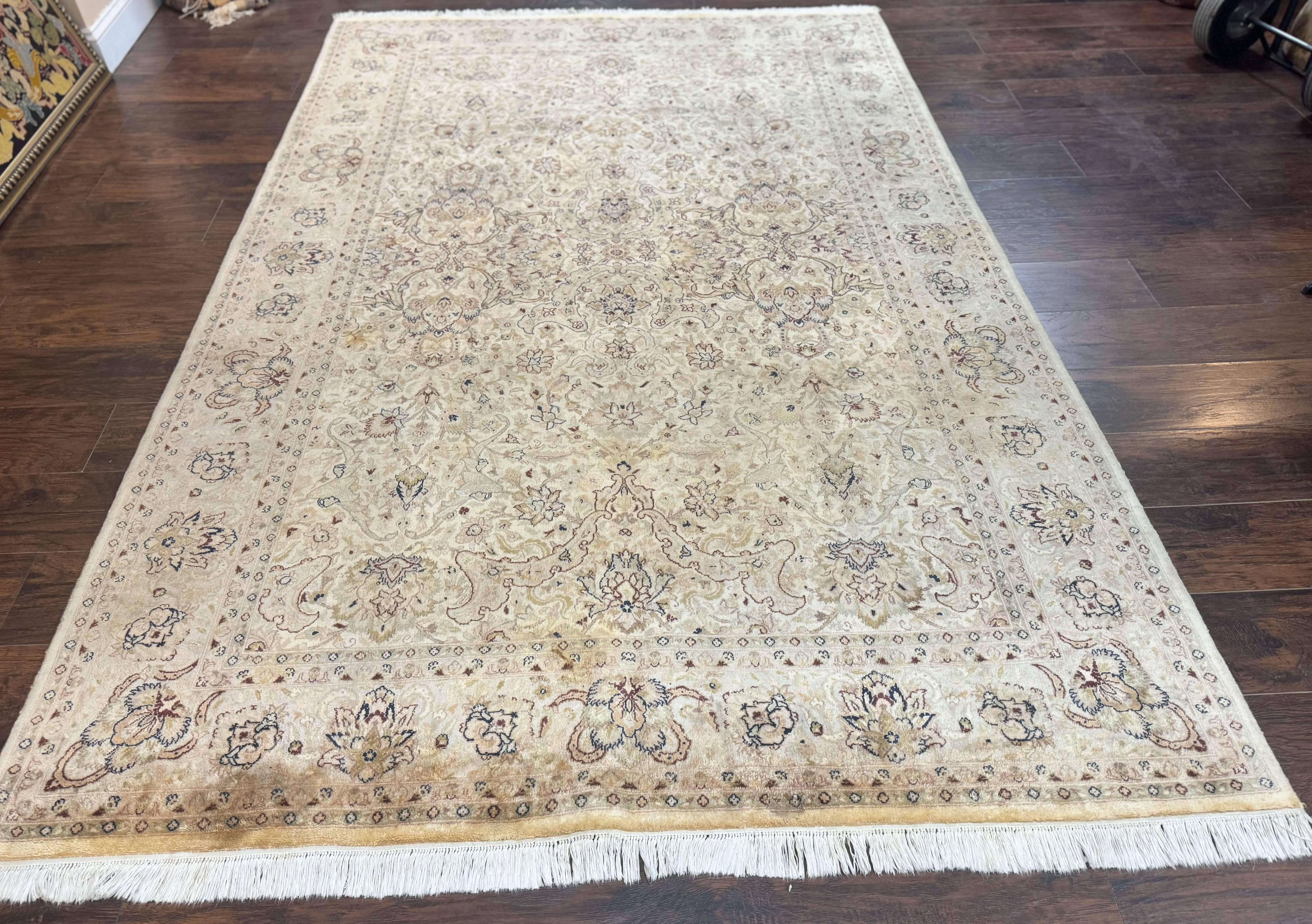 Pak Persian Rug 6x9, Vintage Handmade Wool Carpet, Floral, Beige - Jewel Rugs