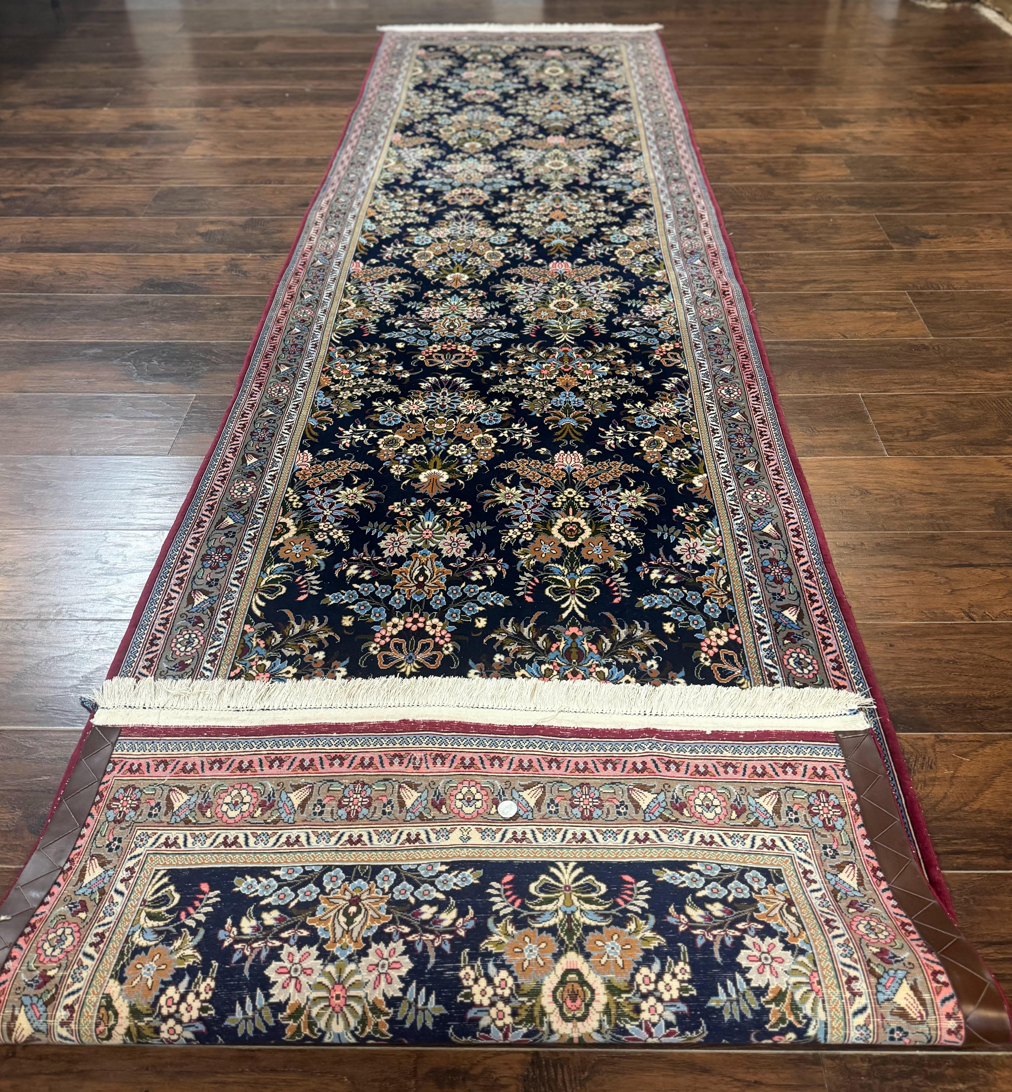 Persian Runner Rug 3.6 x 13, Floral Bouquets, Navy Blue, Colorful Flowers, Fine 210 KPSI - Jewel Rugs