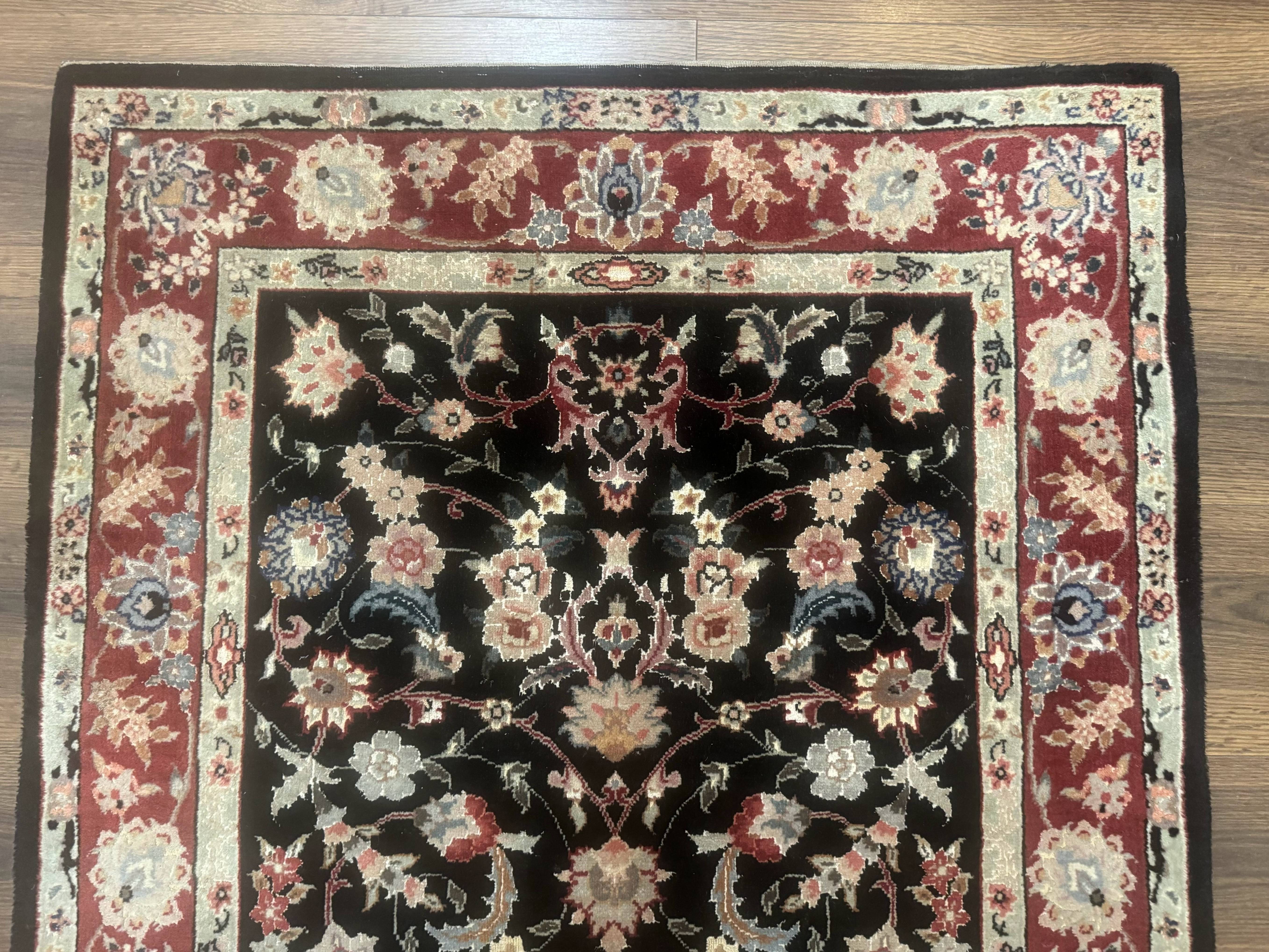 Black Sino Persian Rug 3x5, Wool with Silk Highlights, Floral, Fine 170 KPSI - Jewel Rugs