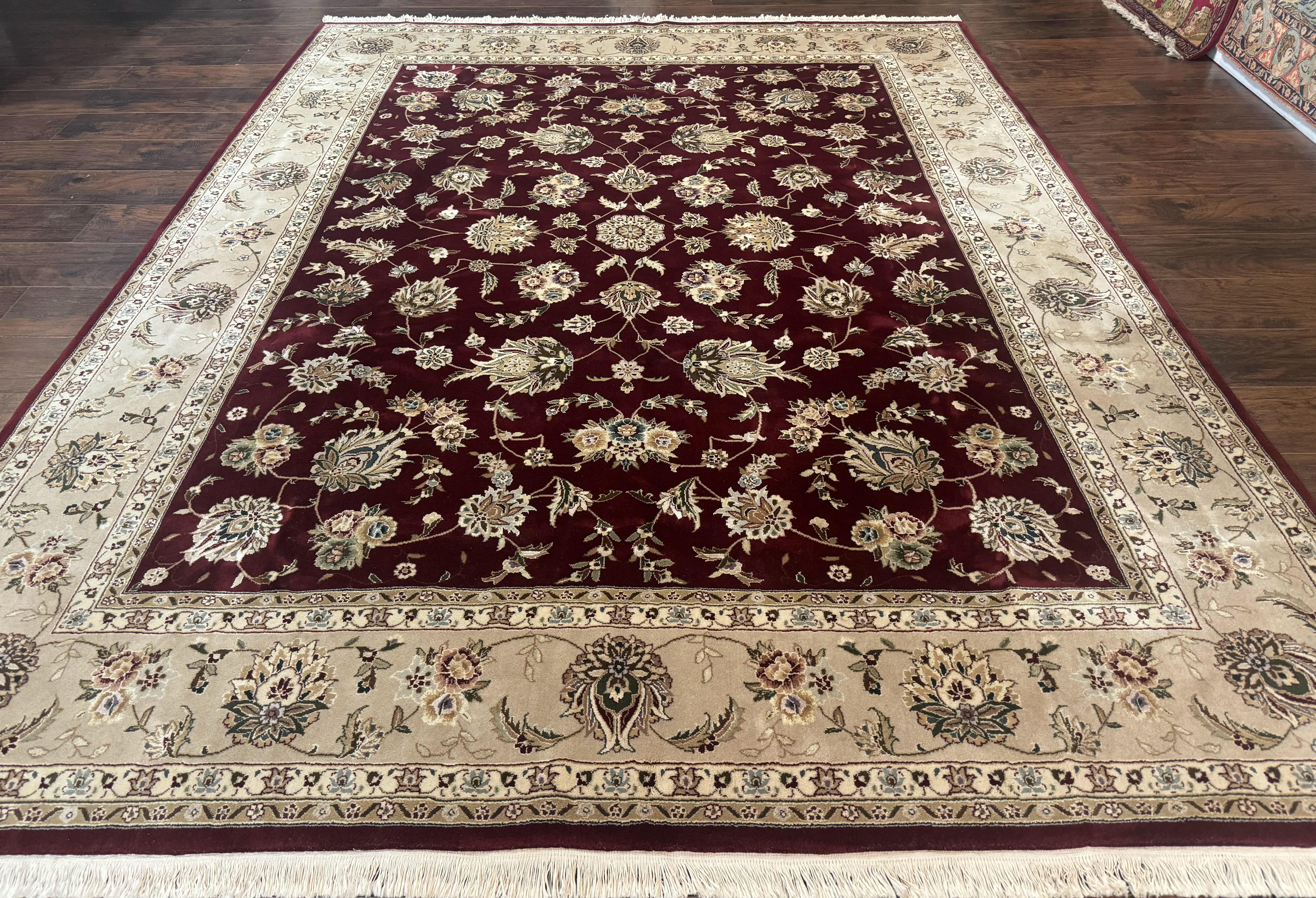 Maroon Persian Rug 8x10, Floral Allover, Traditional Area Rug, Wool and Silk Highlights, Sino Persian Carpet - Jewel Rugs
