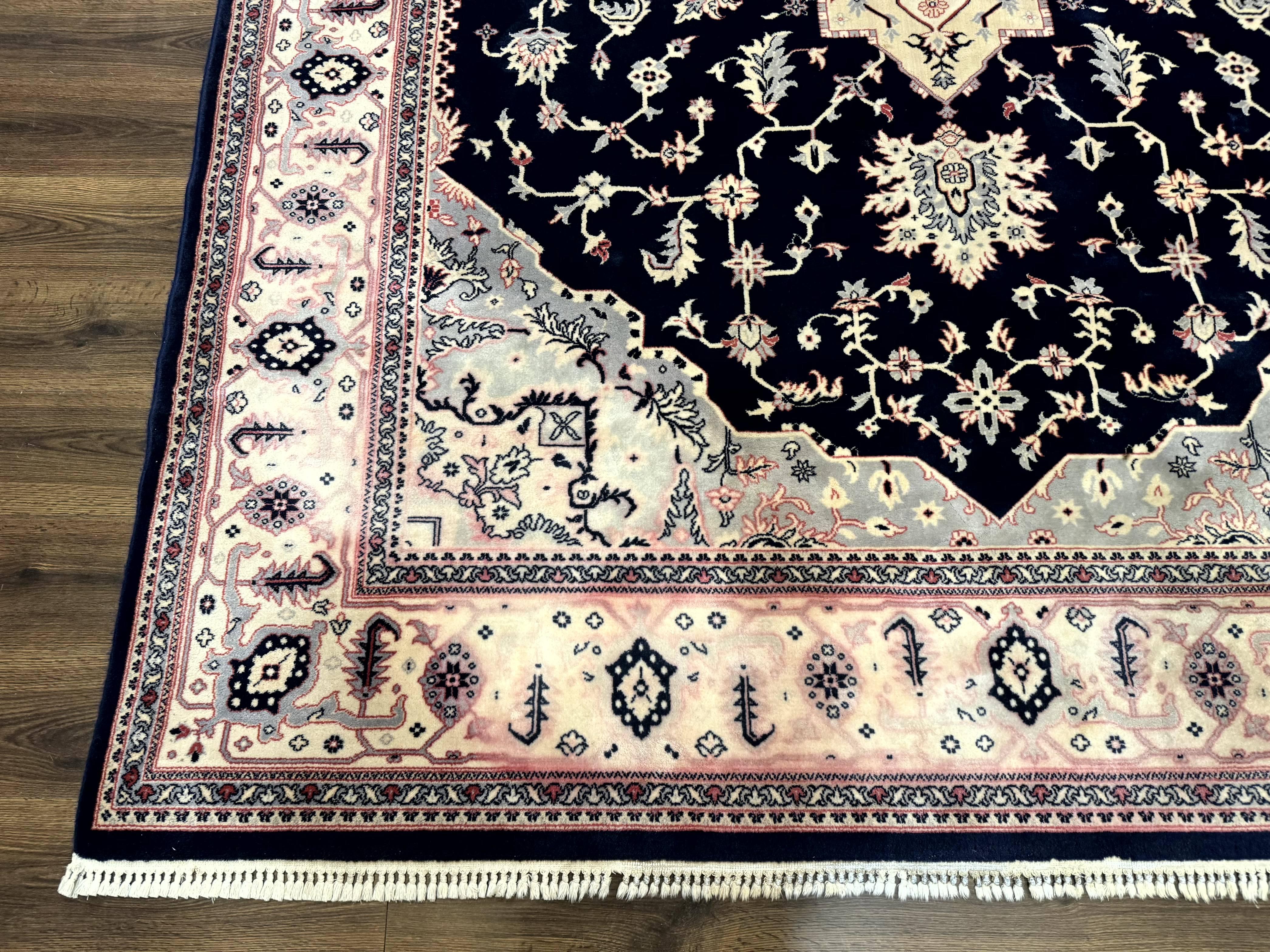 Karastan Rug 8x11 Navy Serapi, Kara Shah Rug, Navy Blue, Vintage Karastan Area Rug Wool Pile Karastan Rug - Jewel Rugs