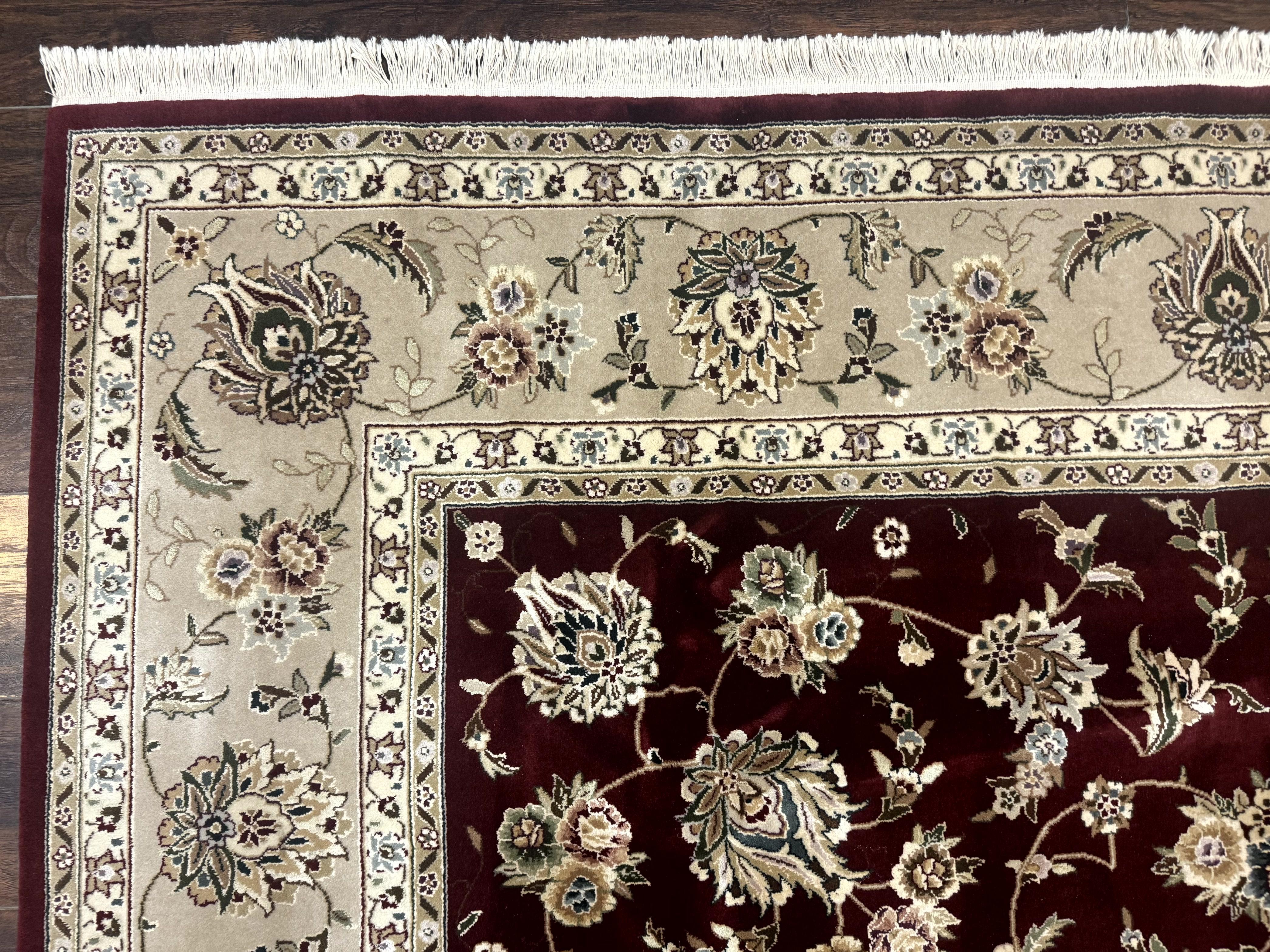 Maroon Persian Rug 8x10, Floral Allover, Traditional Area Rug, Wool and Silk Highlights, Sino Persian Carpet - Jewel Rugs