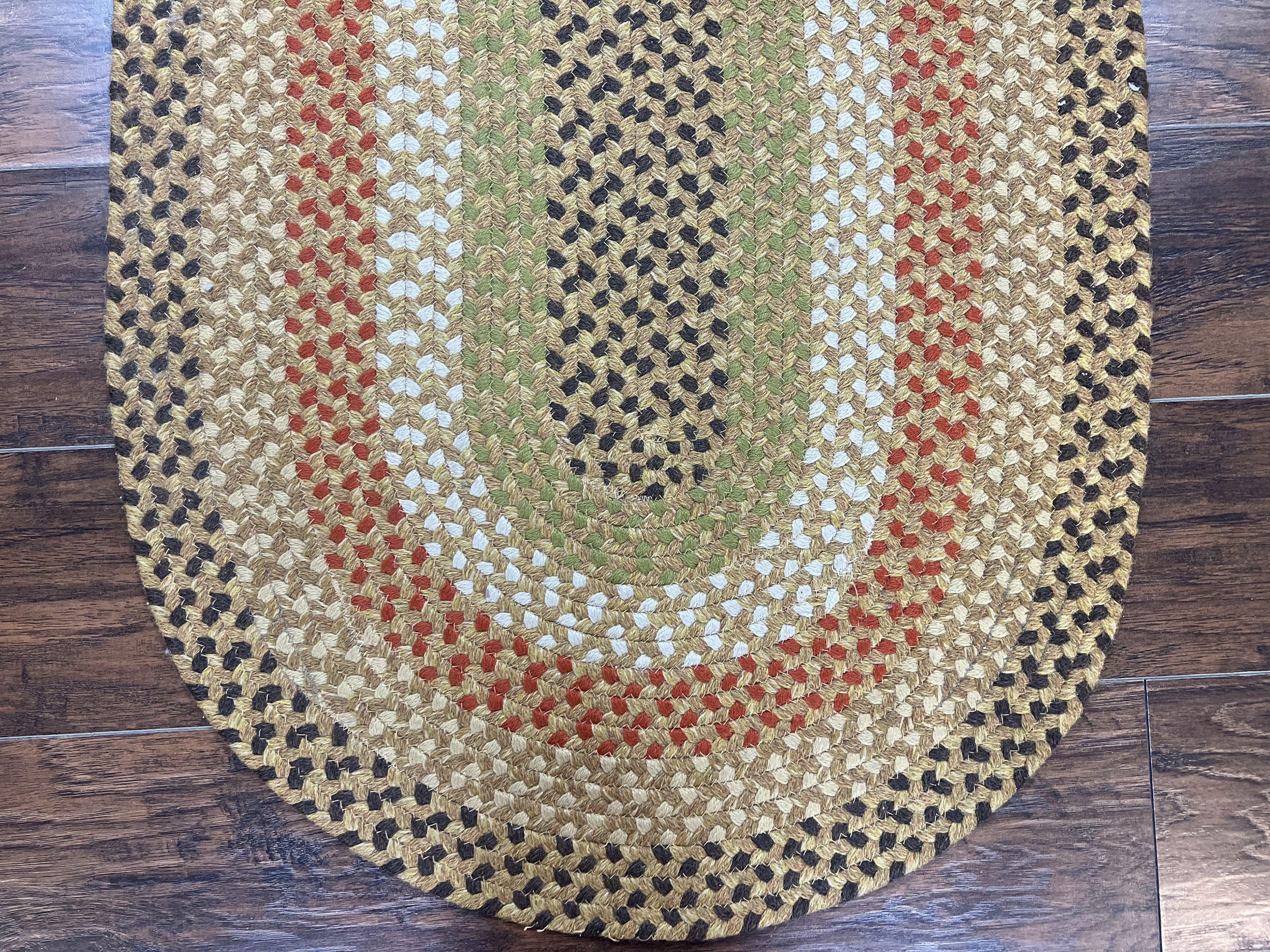 Small Oval Braided Rug 2x4, Yellow Multicolor Oval Rug, Wool Braided Rug, Hand Woven Vintage Handmade Braided Rug - Jewel Rugs