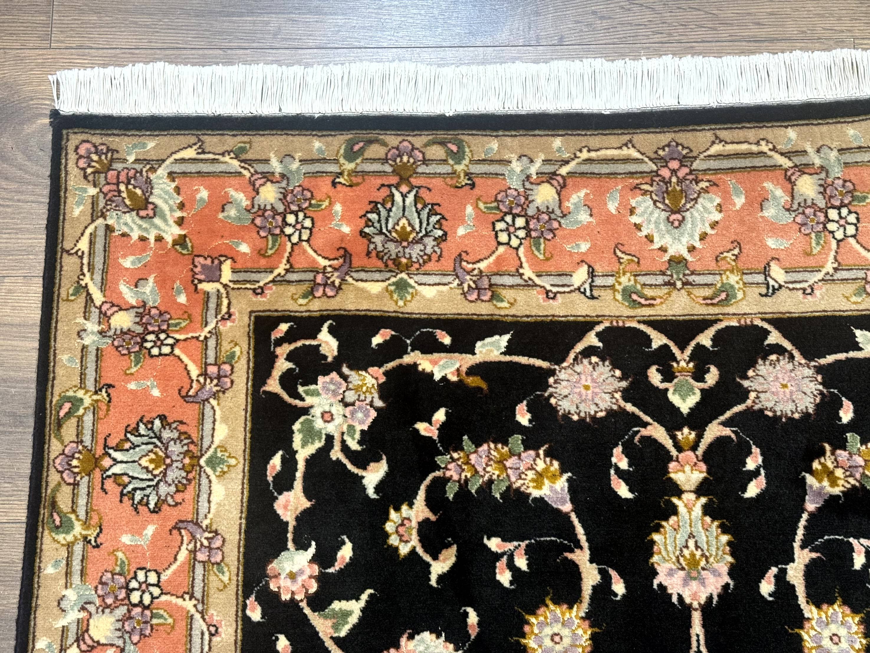 Persian Tabriz Rug 3x5 Black and Salmon Floral Fine Handmade 360 KPSI - Jewel Rugs