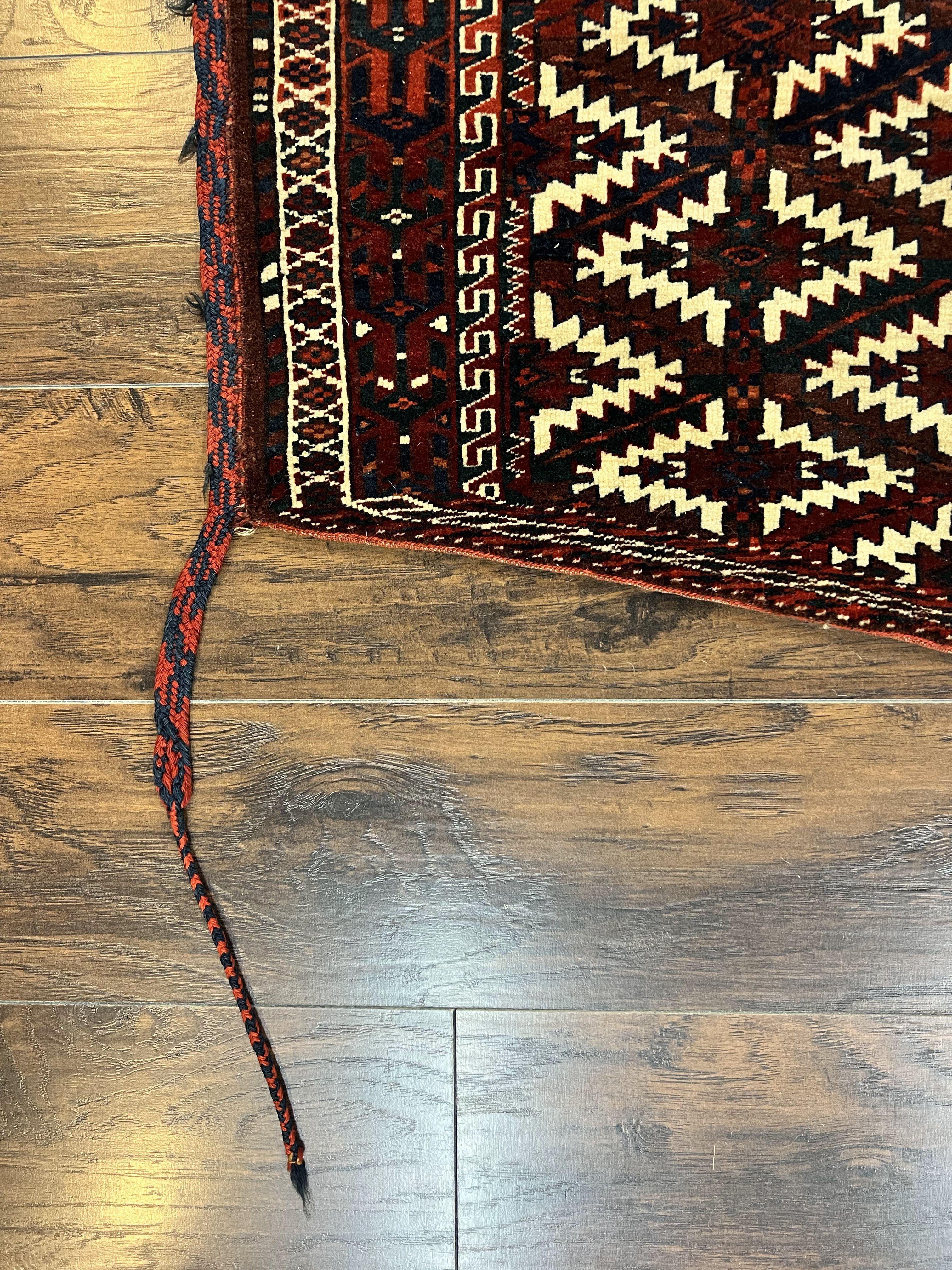 Antique Turkoman Camel Trapping, Turkoman Asmalyk, Red Black Ivory, Handmade, Hand Knotted Tribal Collectible Rug, Rare - Jewel Rugs