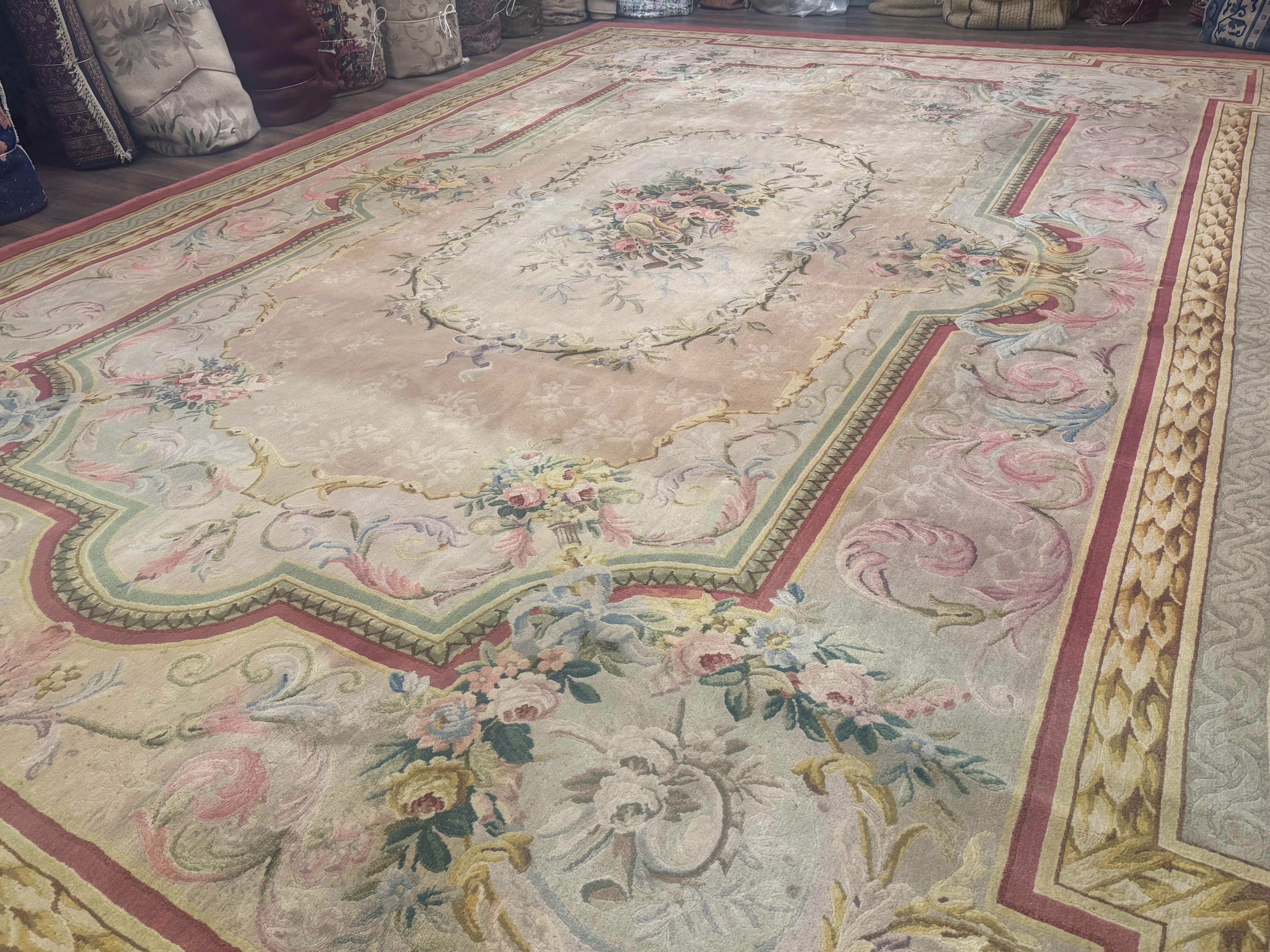 Palace Size Aubusson Rug 13 x 20 ft - Oversized Wool Carpet - Jewel Rugs