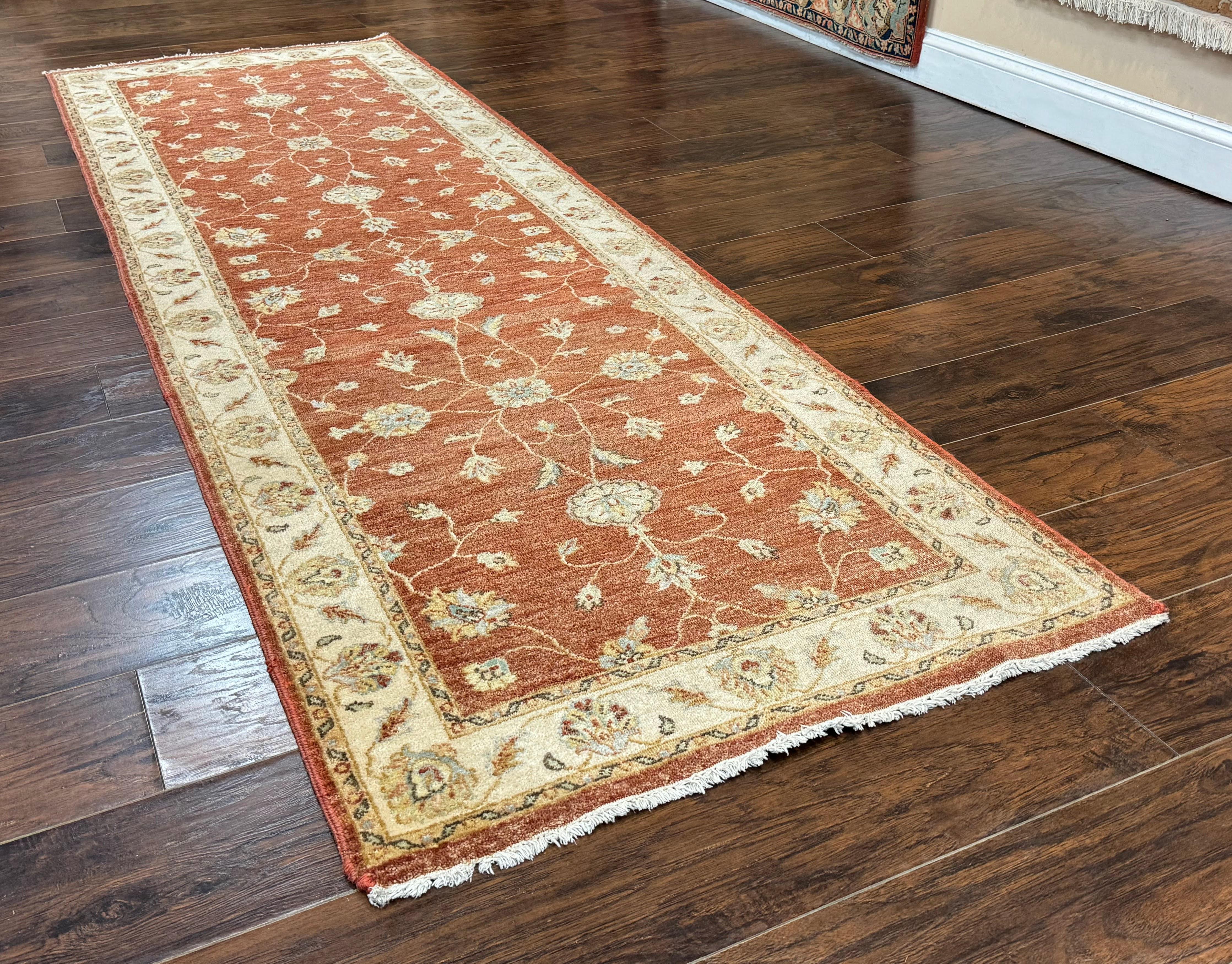 Peshawar Runner Rug 3x10, Pak Persian Runner for Hallway or Kitchen, Tradiitonal 10ft Runner, Wool, Brick Red and Beige - Jewel Rugs