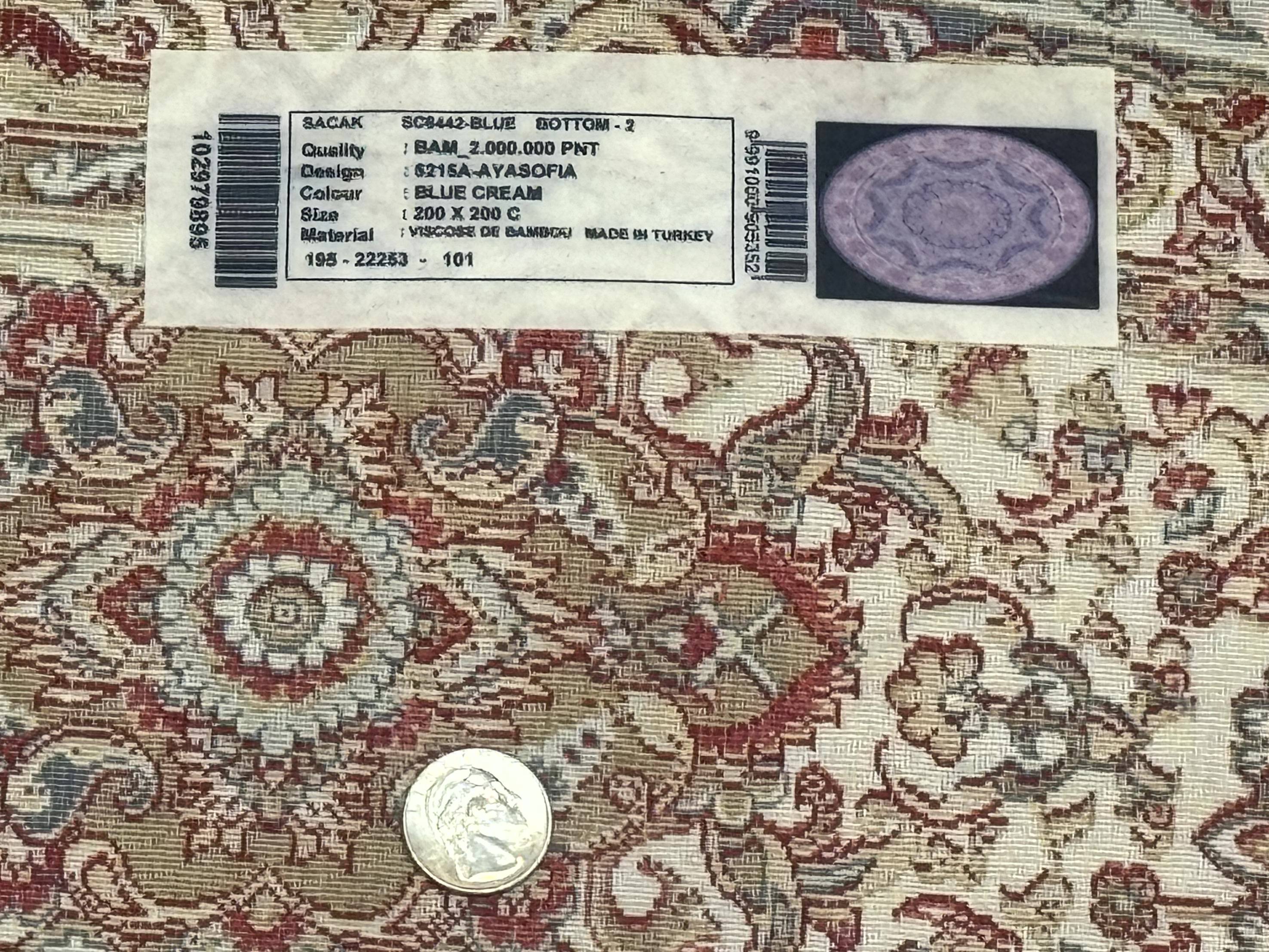 Round Silk Rug 6x6, Blue and Ivory, Turkish Silk Carpet, Bamboo Silk - Jewel Rugs