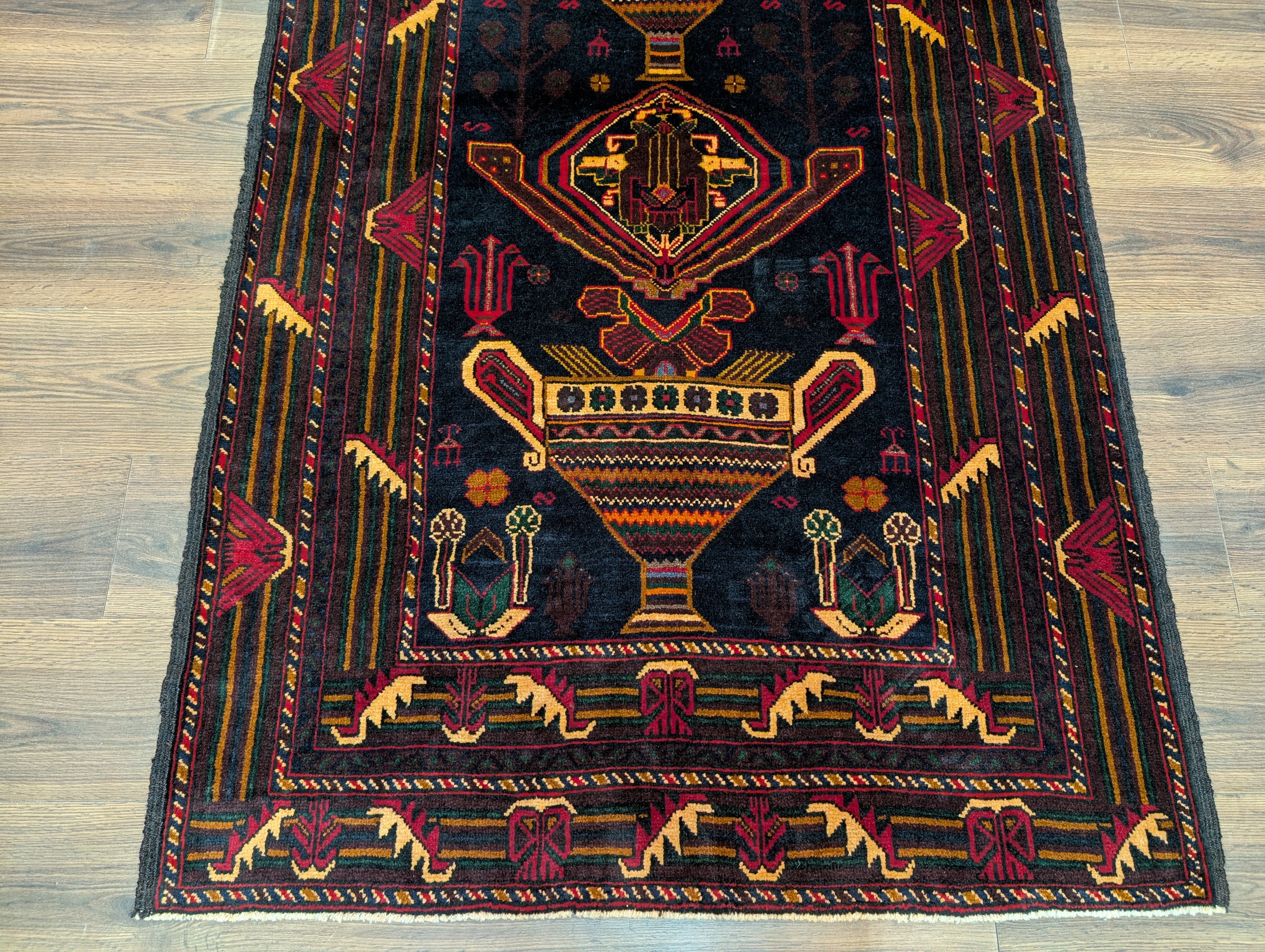 Afghan Baluch Rug 4x7, Persian Vase Design, Handmade, Wool, New - Jewel Rugs