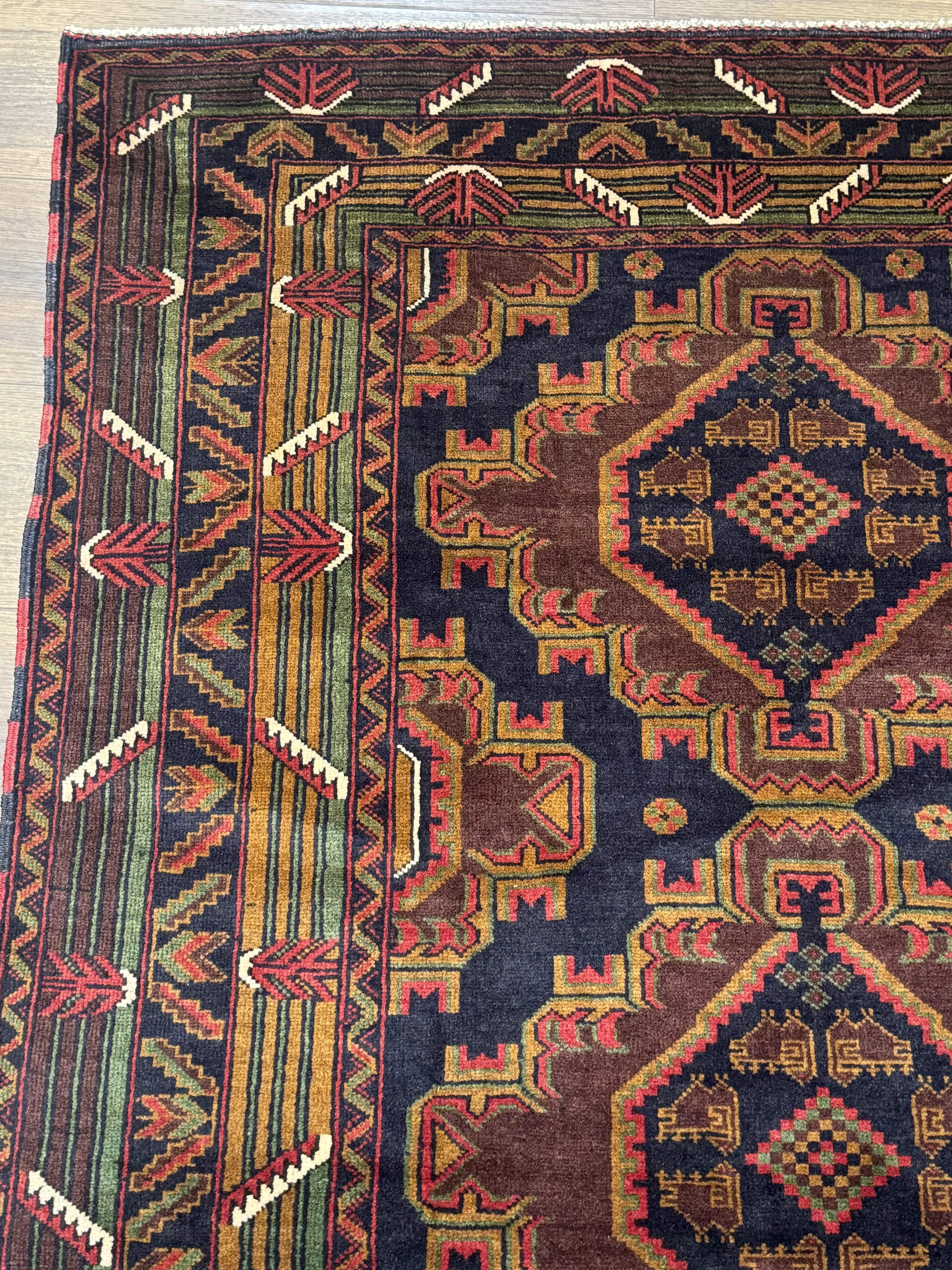 Persian Baluch Rug 4x6 – Navy and Plum, Hand-Knotted Wool Tribal Carpet - Jewel Rugs