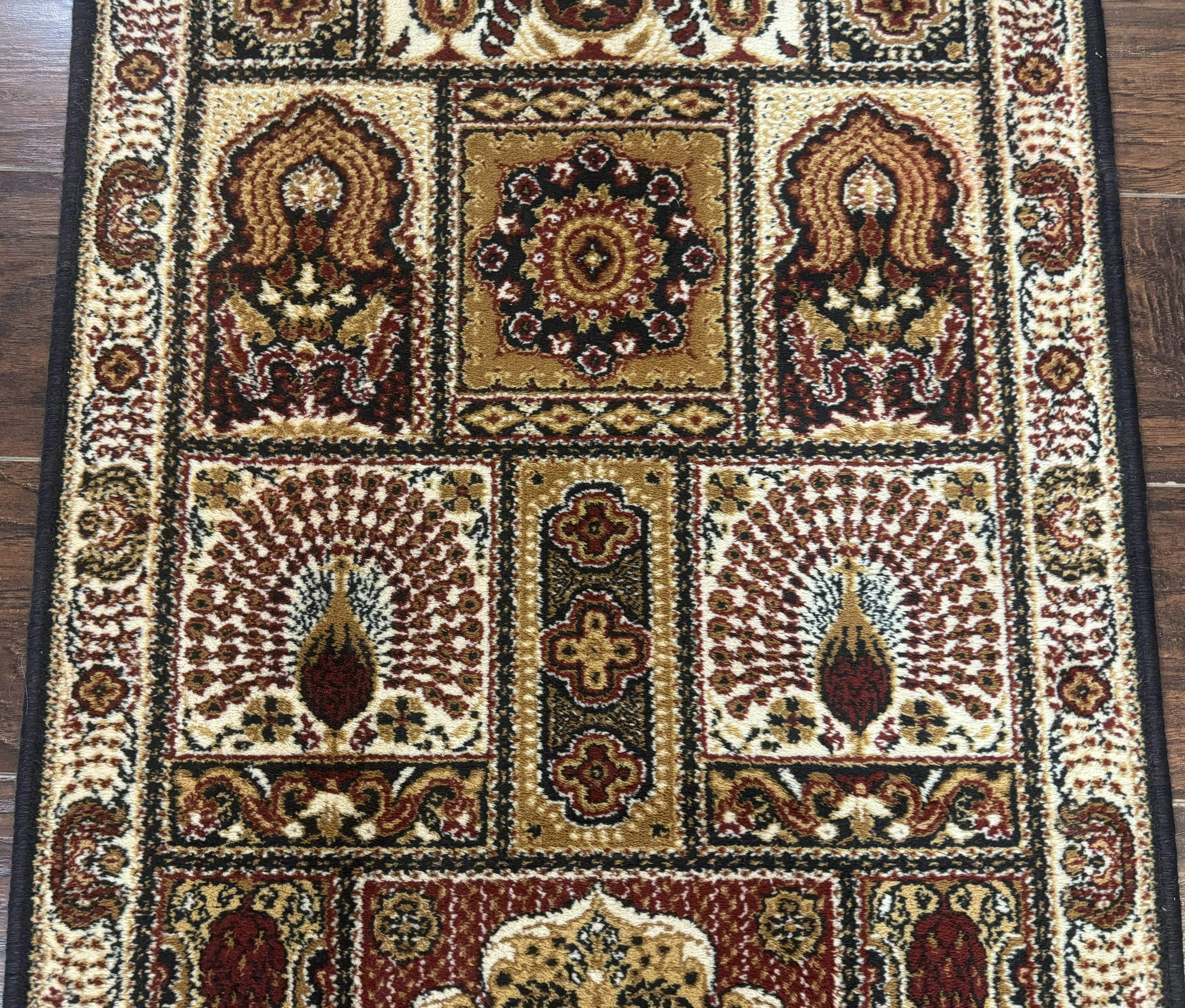 Couristan Runner Rug 2x9, Panel Design, Peacocks, Belgium Power Loomed, Wool Runner - Jewel Rugs