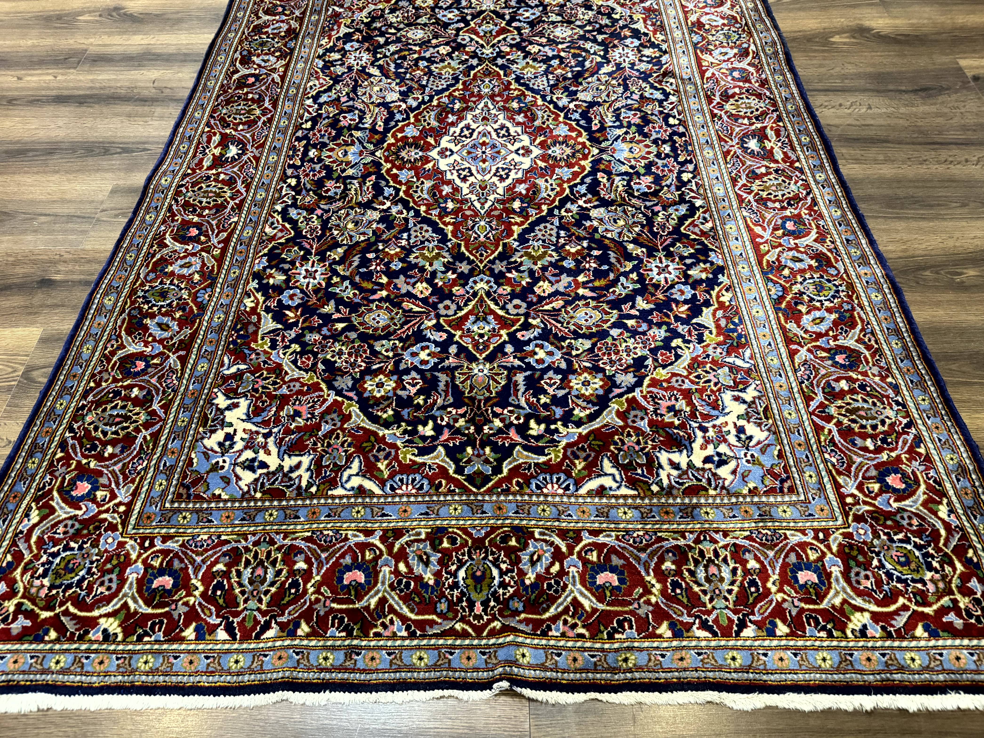 Navy Blue Persian Kashan Rug 5x7, Antique, Wool Hand Knotted Carpet - Jewel Rugs