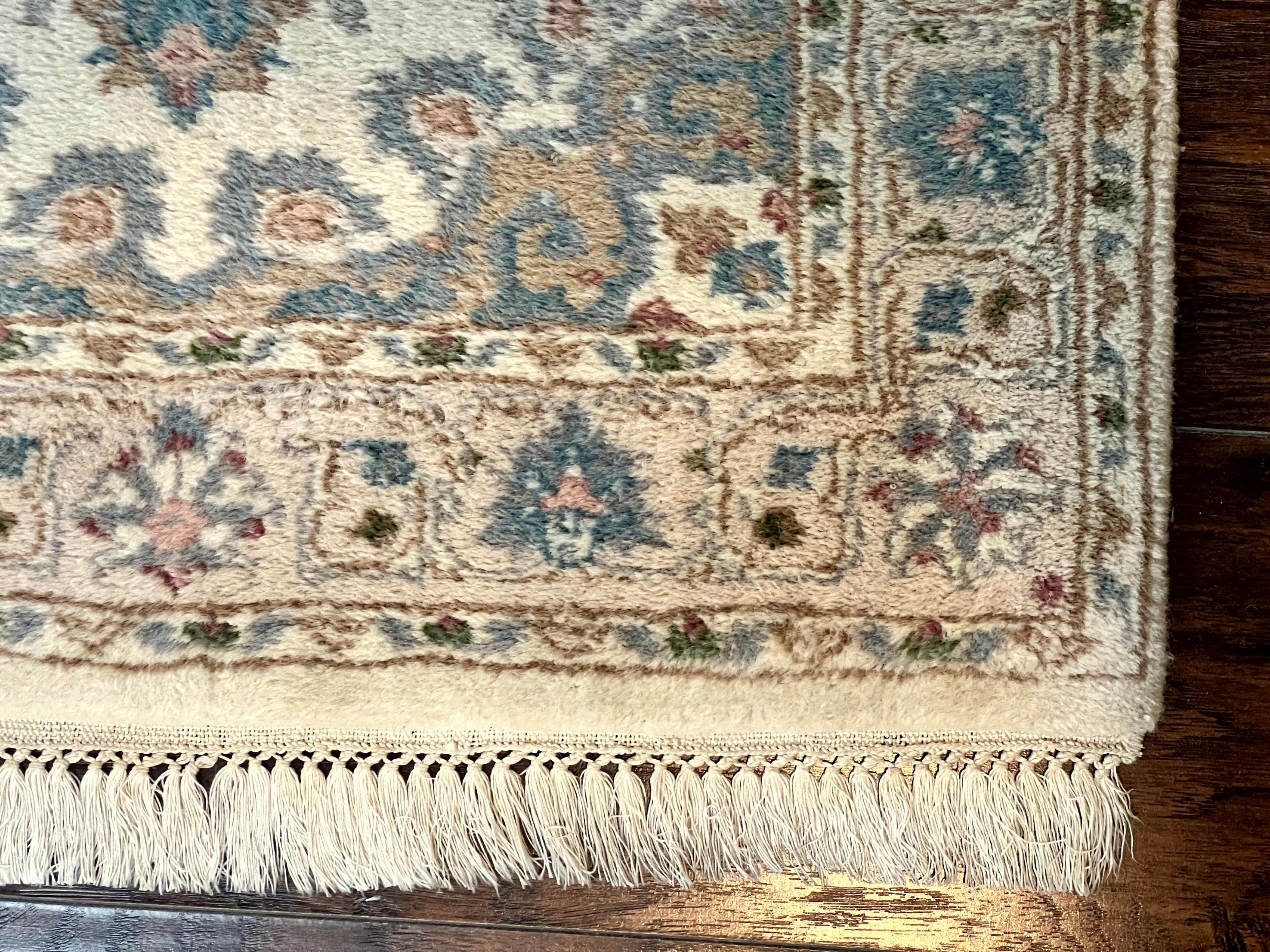 Indo Persian Runner Rug 2.5 x 9.5, Handmade Vintage Wool Rug for Hallway, Floral, Ivory - Jewel Rugs