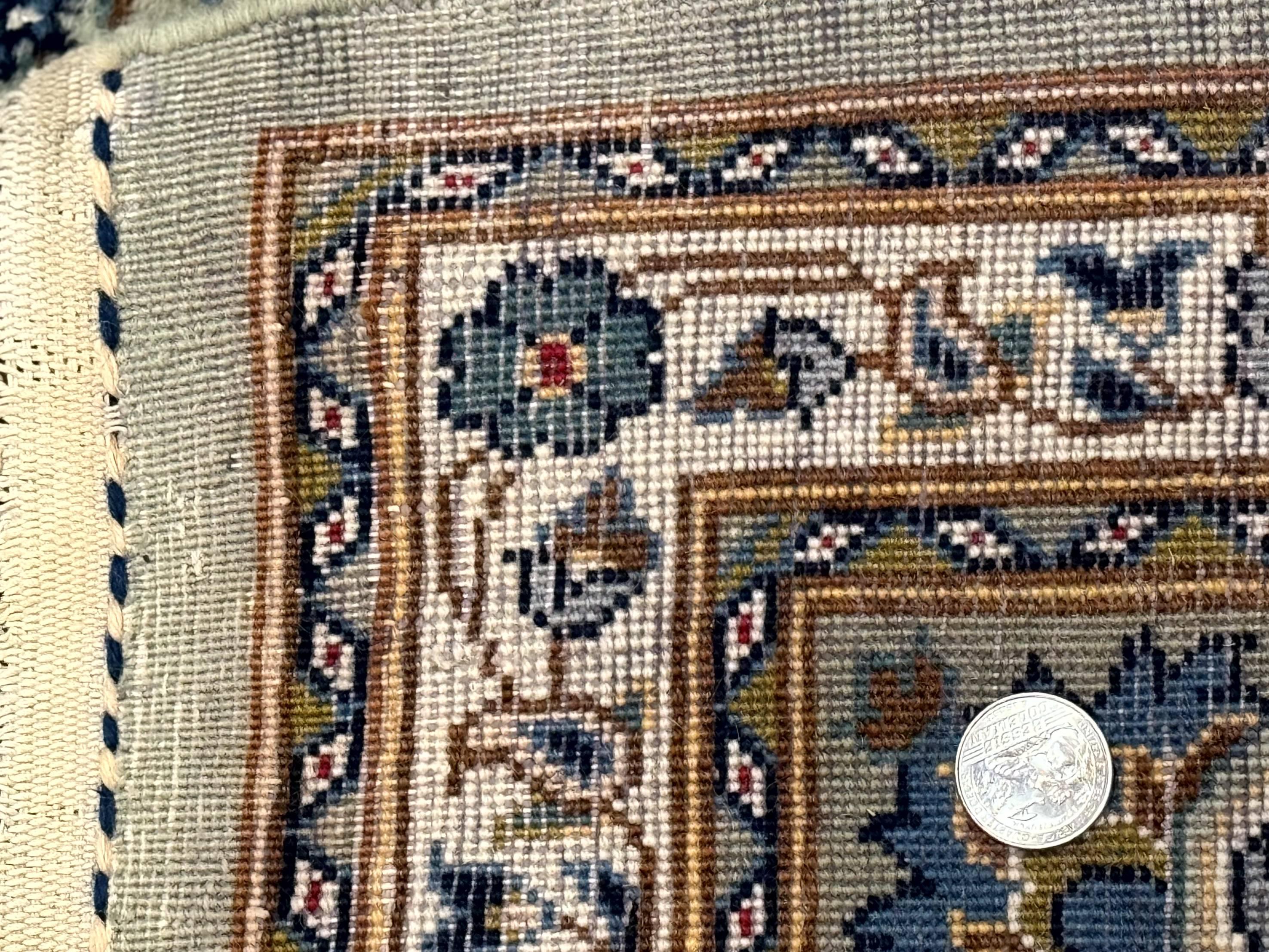 Light Green and Blue Persian Kashan Rug 7x10, Authentic Persian Carpet, Handmade, Wool - Jewel Rugs