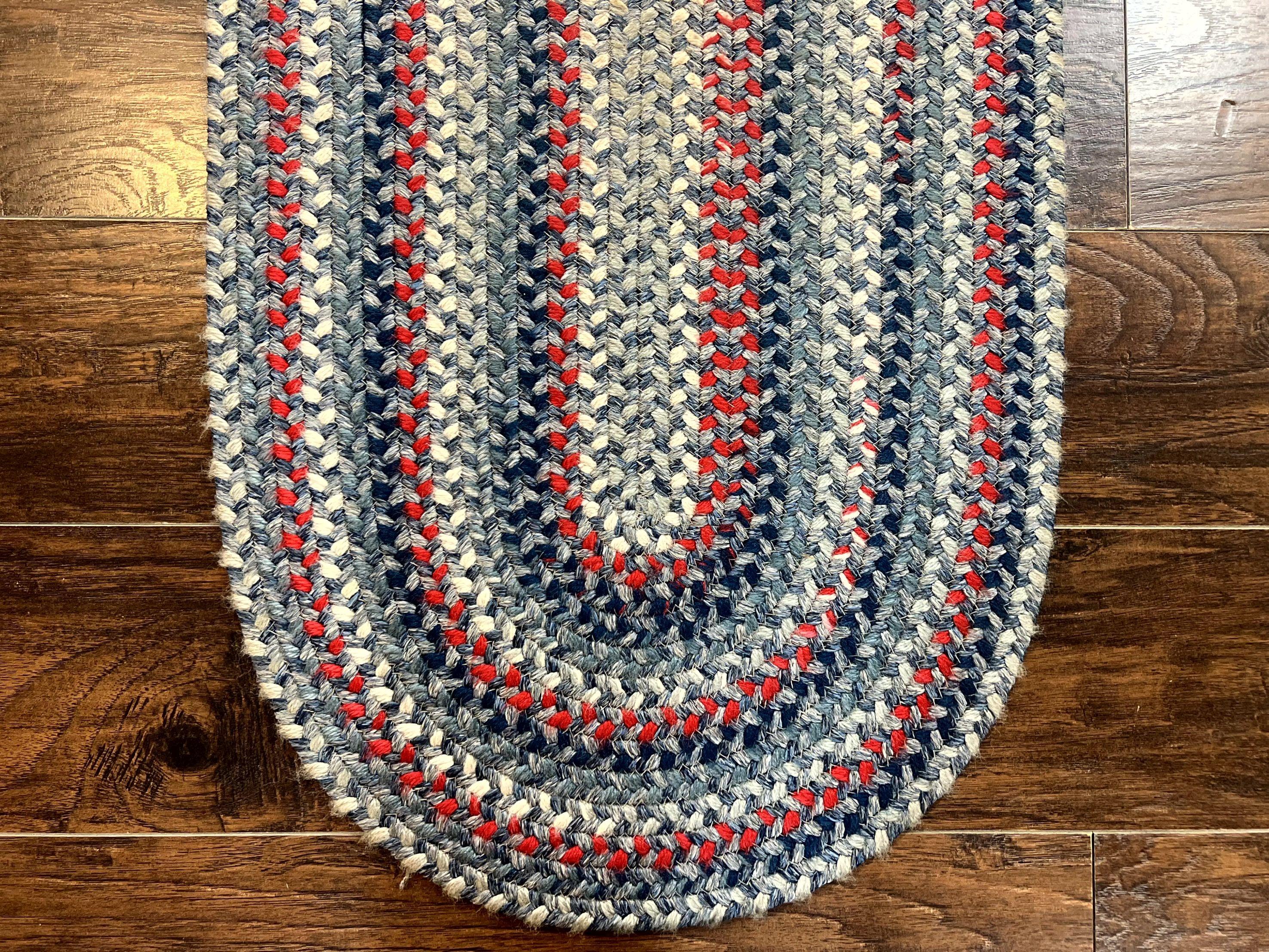 Oval Braided Rug 2x3, Small American Braided Rug, Multicolor Colorful, Blue Ivory Gray Red, 2x3 Oval Rug, Vintage 1960s Rug - Jewel Rugs