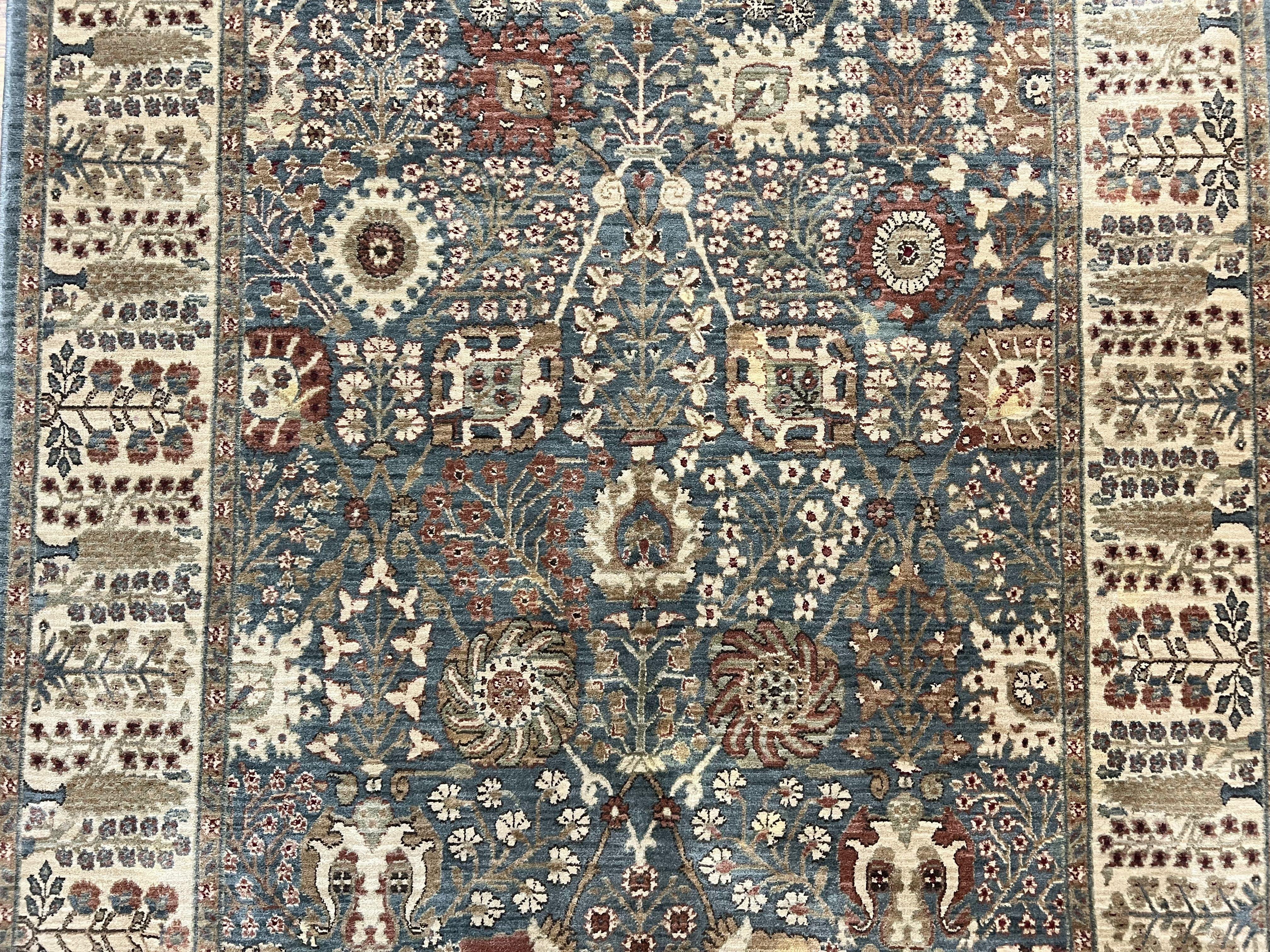 Belgium Power-Loomed Rug 5.6 x 7.6, Green and Cream Rug, Vintage Wool Area Rug, Oriental Carpet, Medium Sized Rug - Jewel Rugs