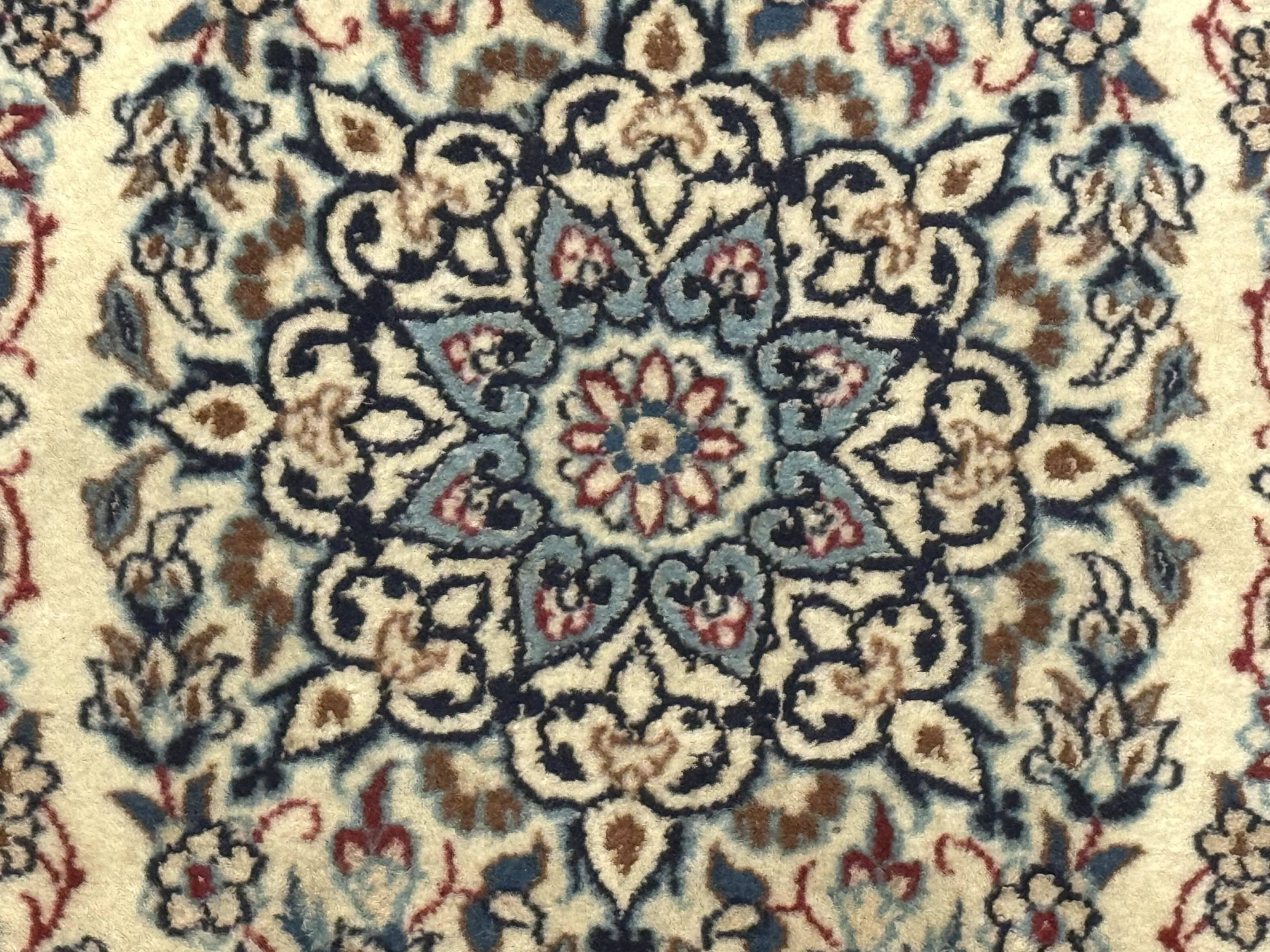 Persian Nain Rug 1.7 x 5, Super Fine 530 KPSI, Ivory and Light Blue, 6La, Short Runner Rug - Jewel Rugs