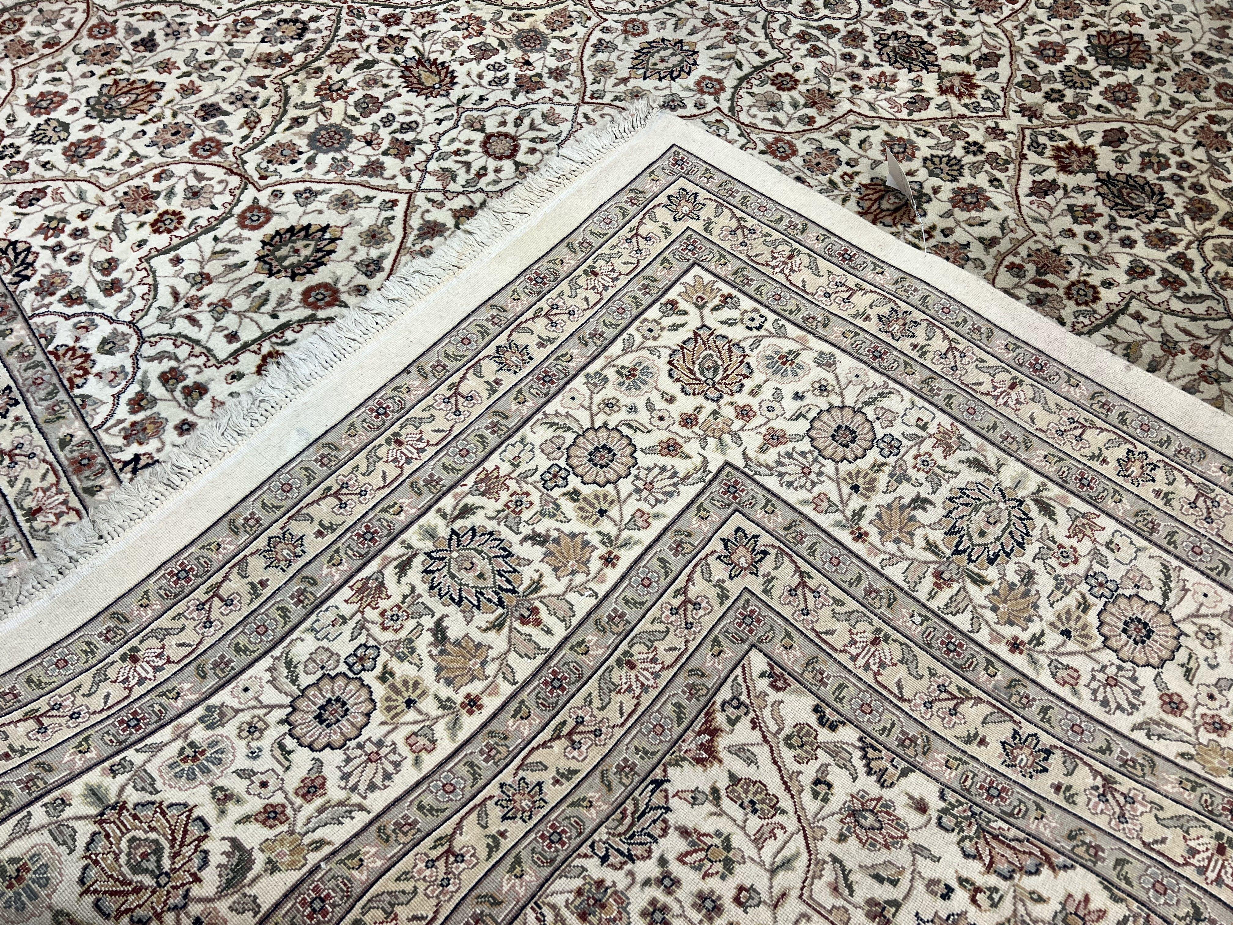 Large Pak Persian Rug 11x15, Oversized Oriental Carpet, Palace Size 11 x 15 ft, Floral Allover, Ivory Taupe, Handmade Wool Vintage Area Rug - Jewel Rugs