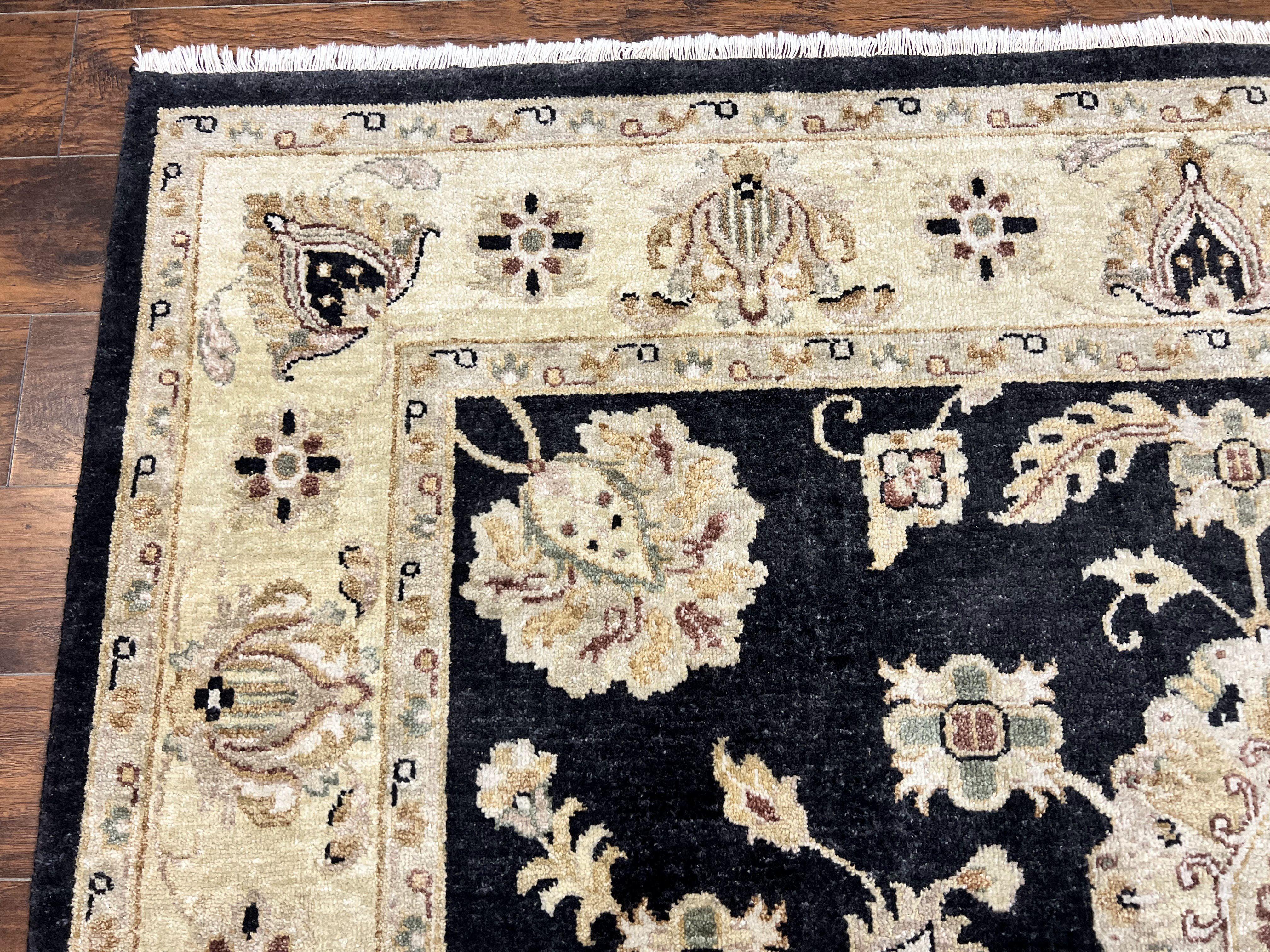 Indo Mahal Rug 8x10, Black and Beige, Vintage Rug 8 x 10 ft, Floral, Handmade Wool Carpet - Jewel Rugs