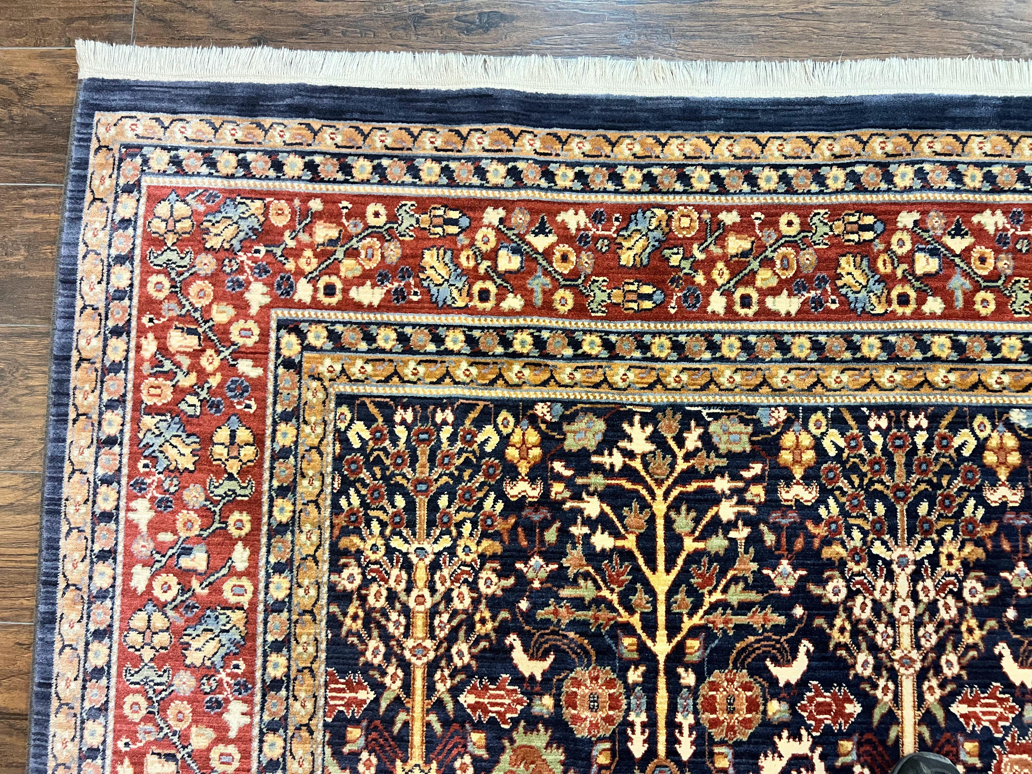 Karastan Rug 9x13, Karastan English Manor Devonshire 2120, Discontinued Wool Pile Karastan Navy Blue Floral Room Sized Area Rug, Bird Motifs - Jewel Rugs