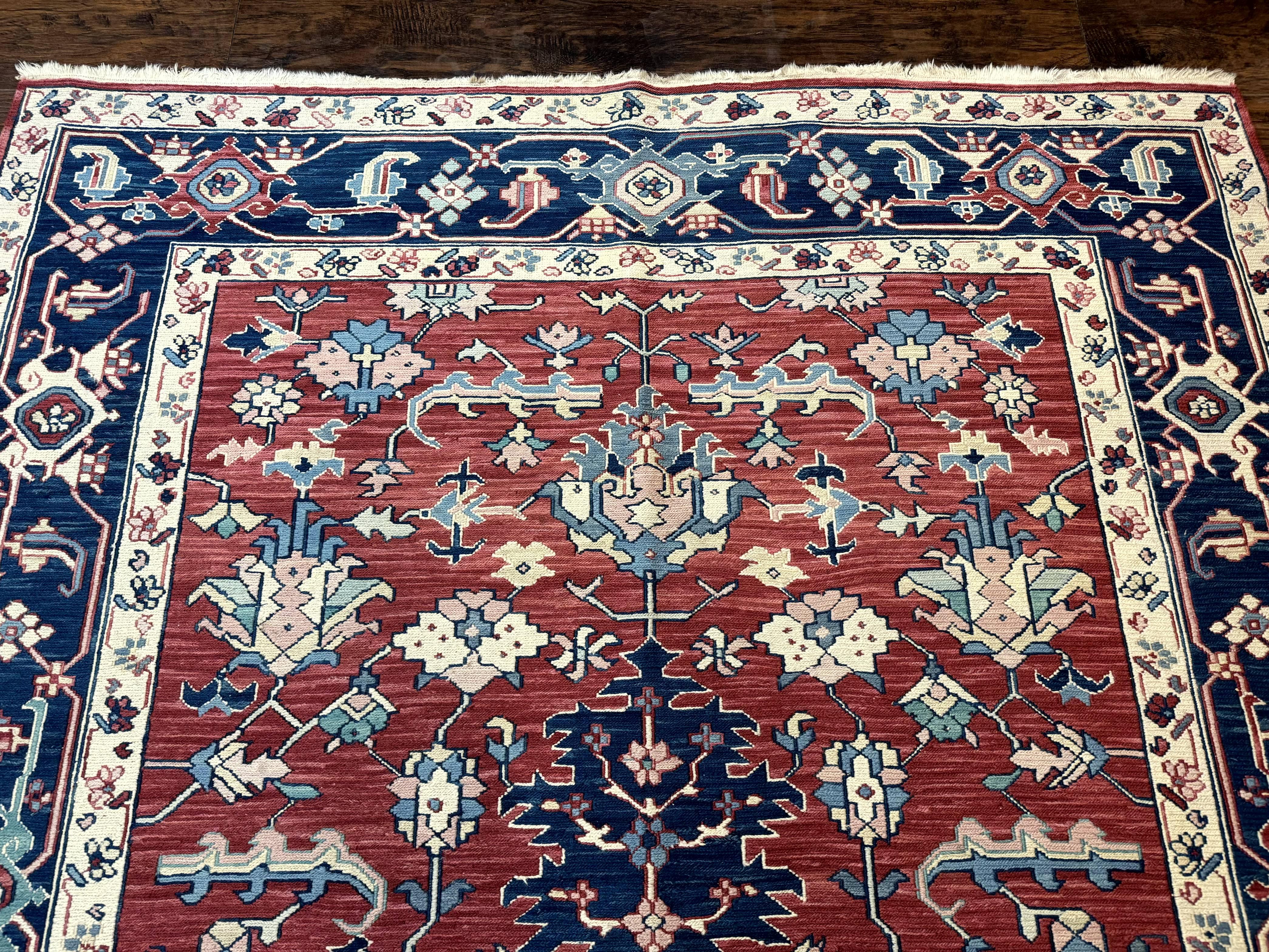 Turkish Flatweave Rug 6x9, Heriz Design, Red and Blue - Jewel Rugs