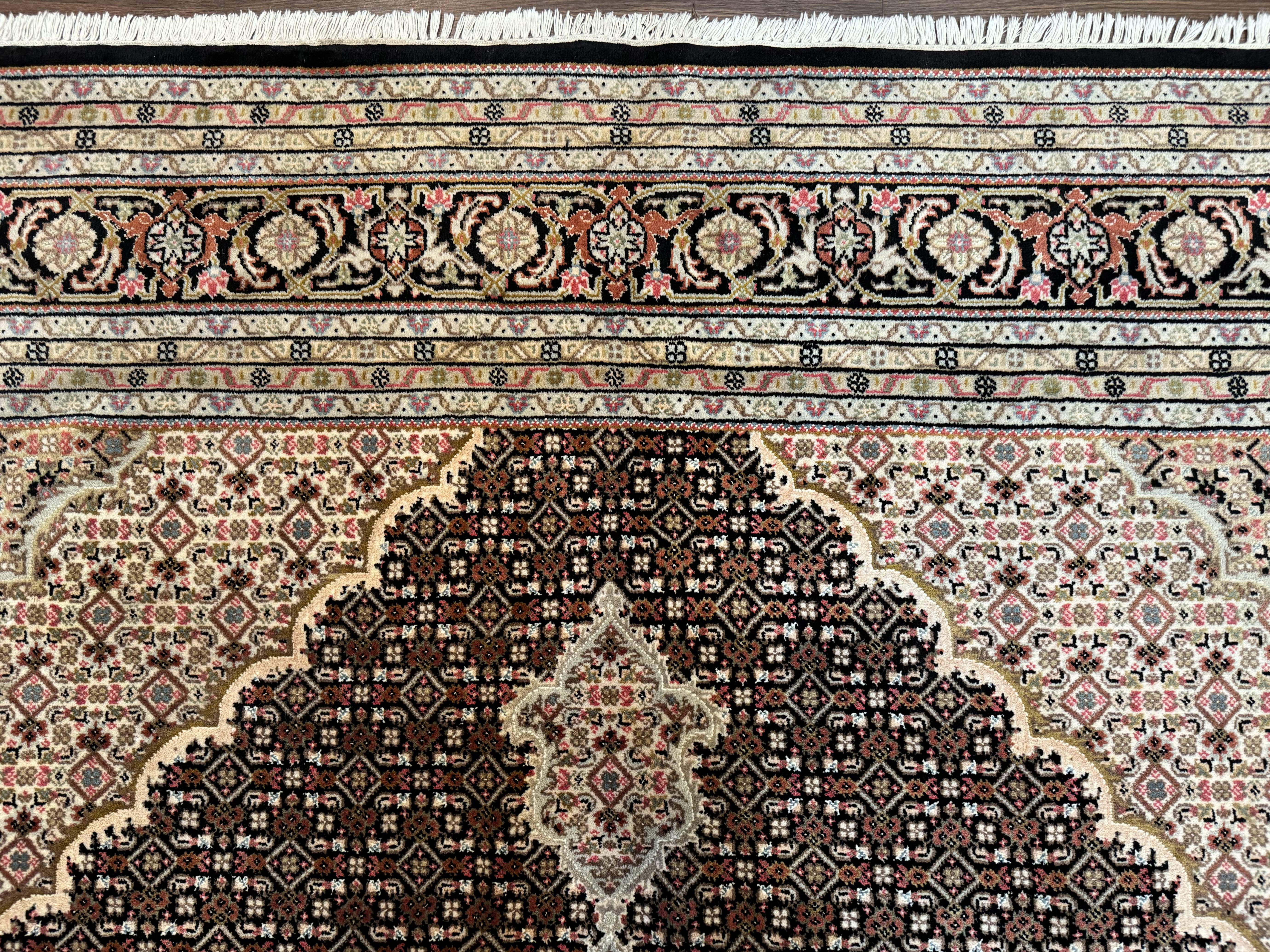 Indo Persian Rug 8x10, Herati Mahi Pattern, Black and Beige Oriental Carpet - Jewel Rugs