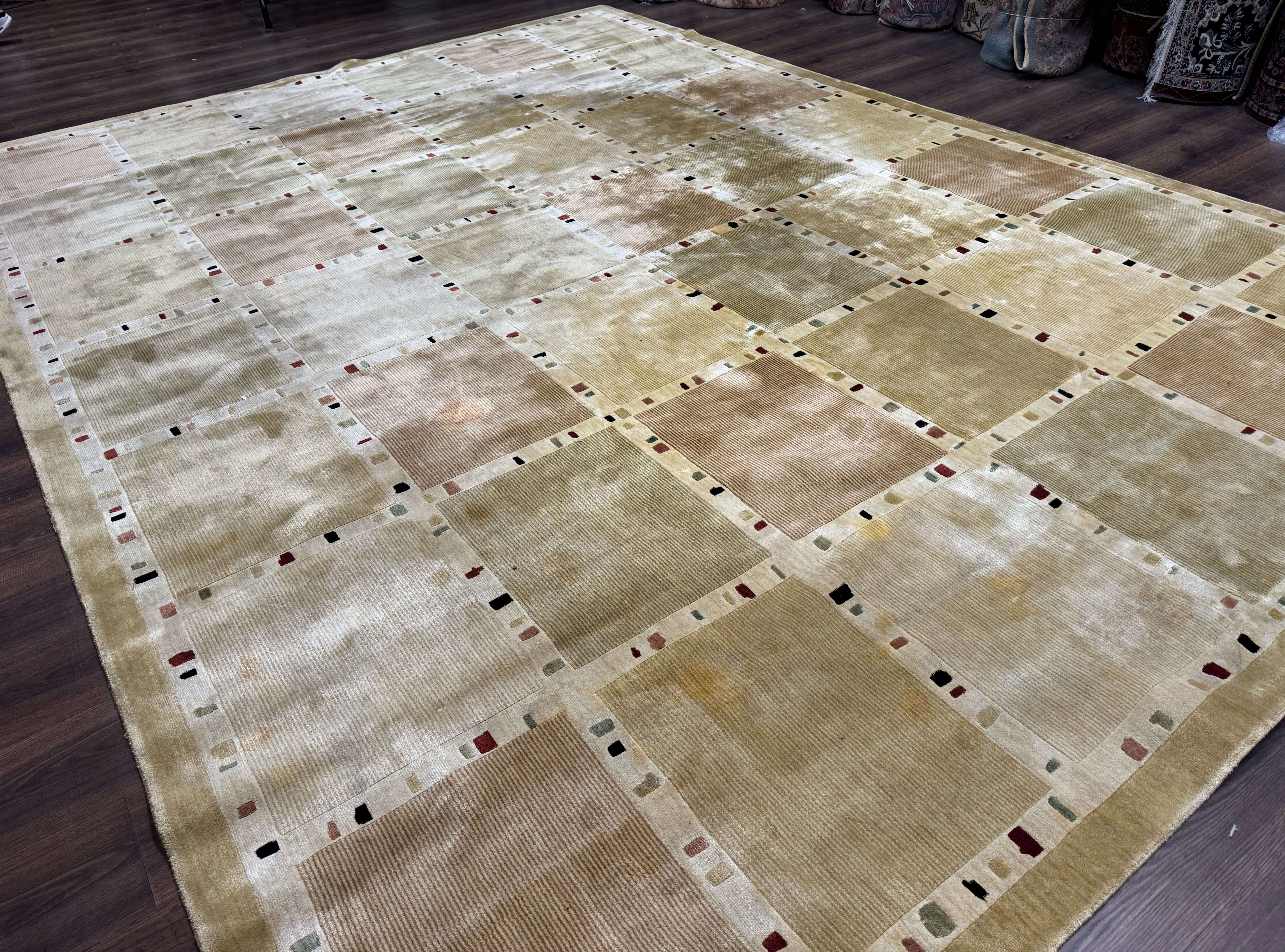 Large Wool Rug 10x13, Panel Design, Modern Contemporary Carpet - Jewel Rugs