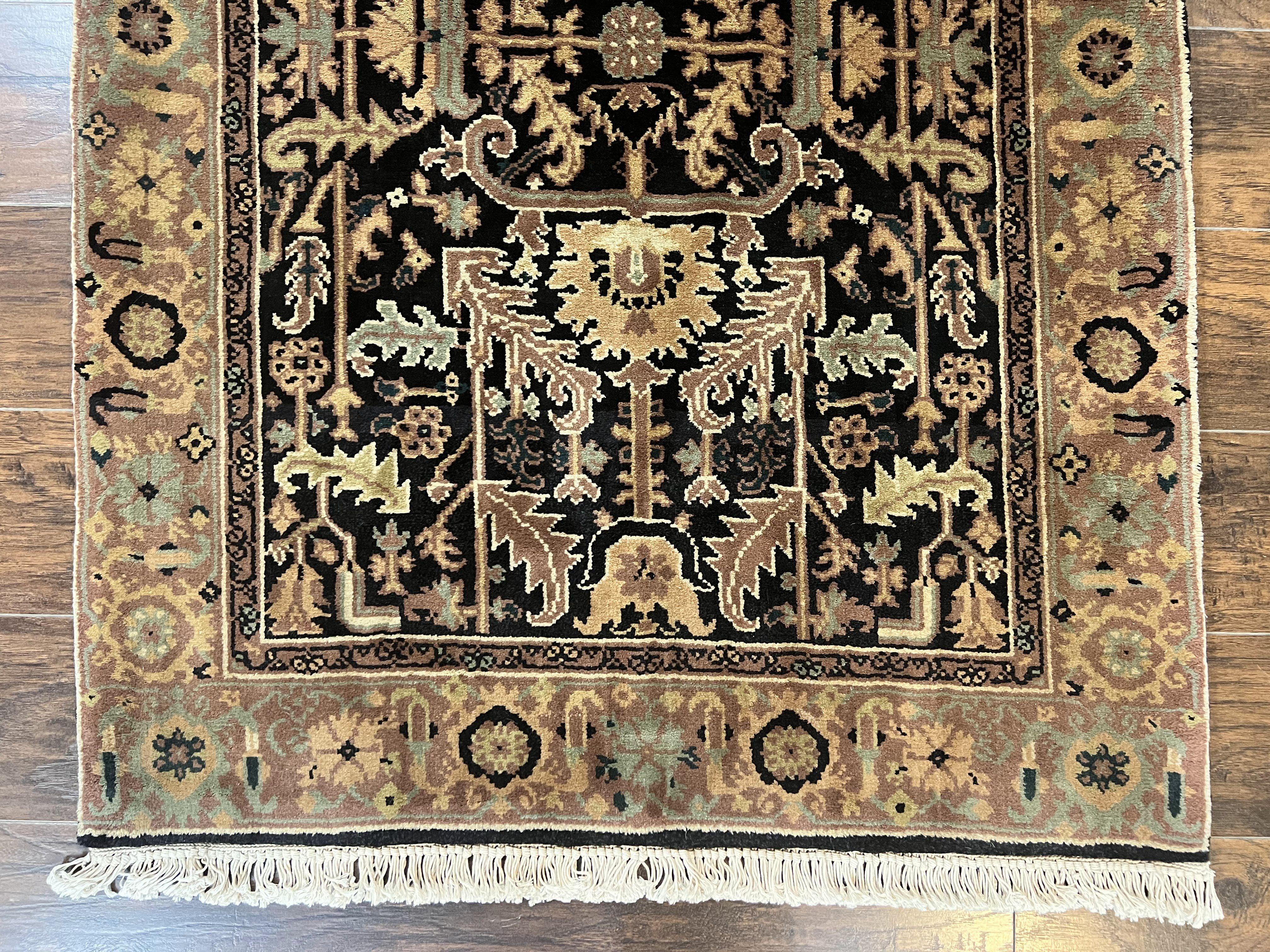 Heriz Rug 3.6 x 5, Handmade Vintage Wool Carpet, Couristan Carpet, Persian Design, Black - Jewel Rugs