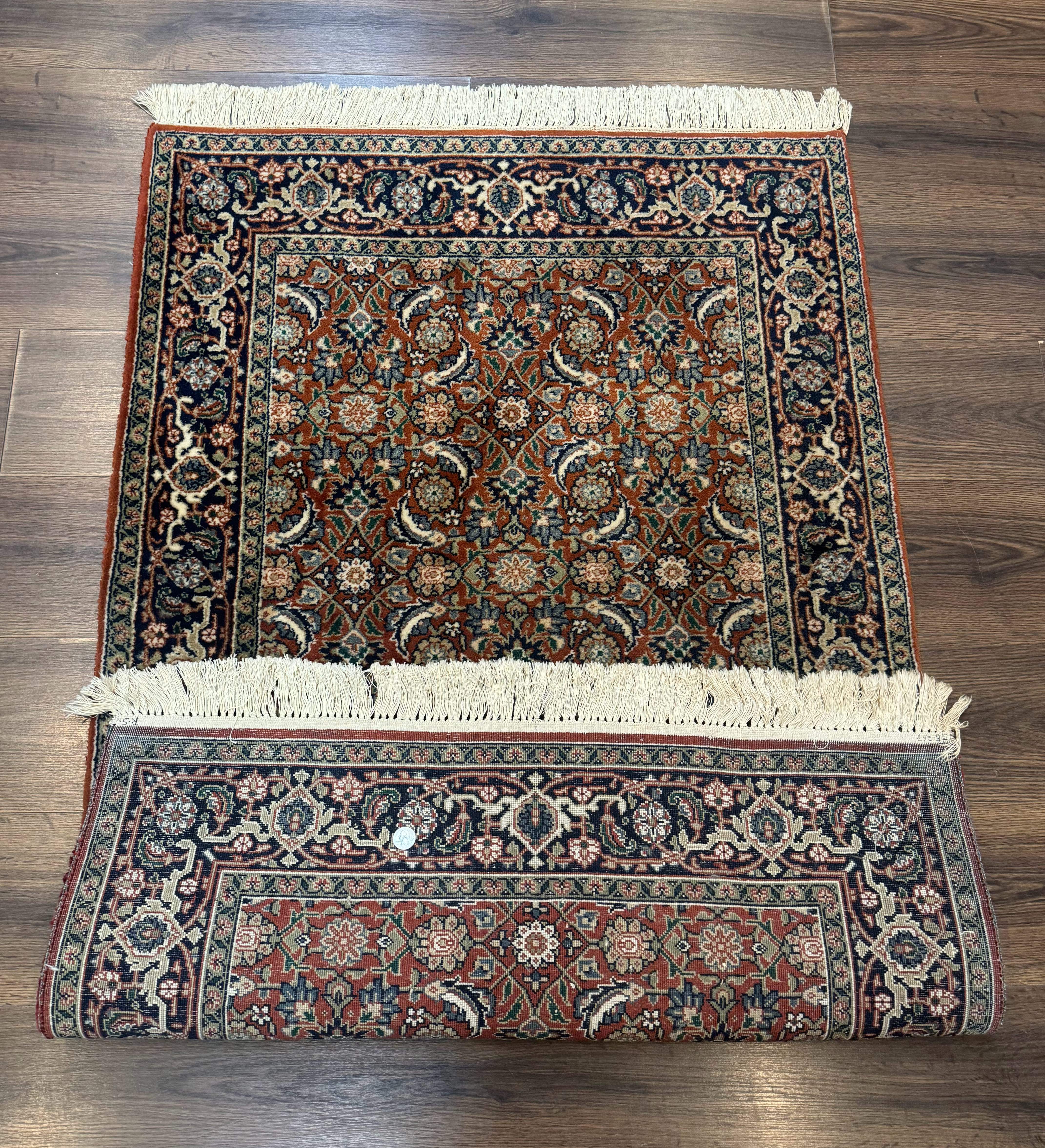 Indo Persian Bijar Rug 3x5, Red and Navy Blue, Allover Pattern, Fine Hand Knotted Wool Carpet - Jewel Rugs