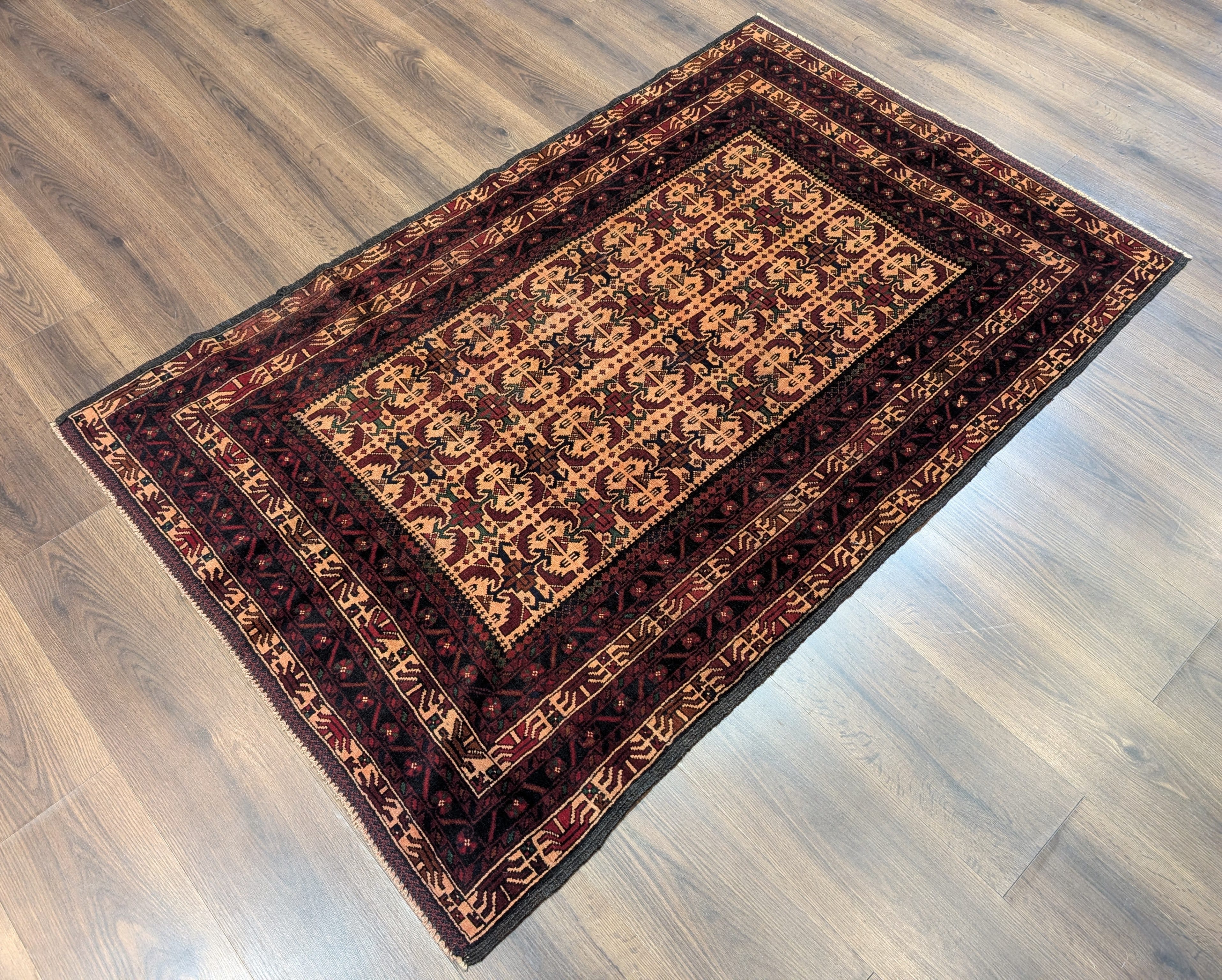 Afghan Baluch Rug 4x6, Tan, Tribal, Handmade, Wool, New - Jewel Rugs