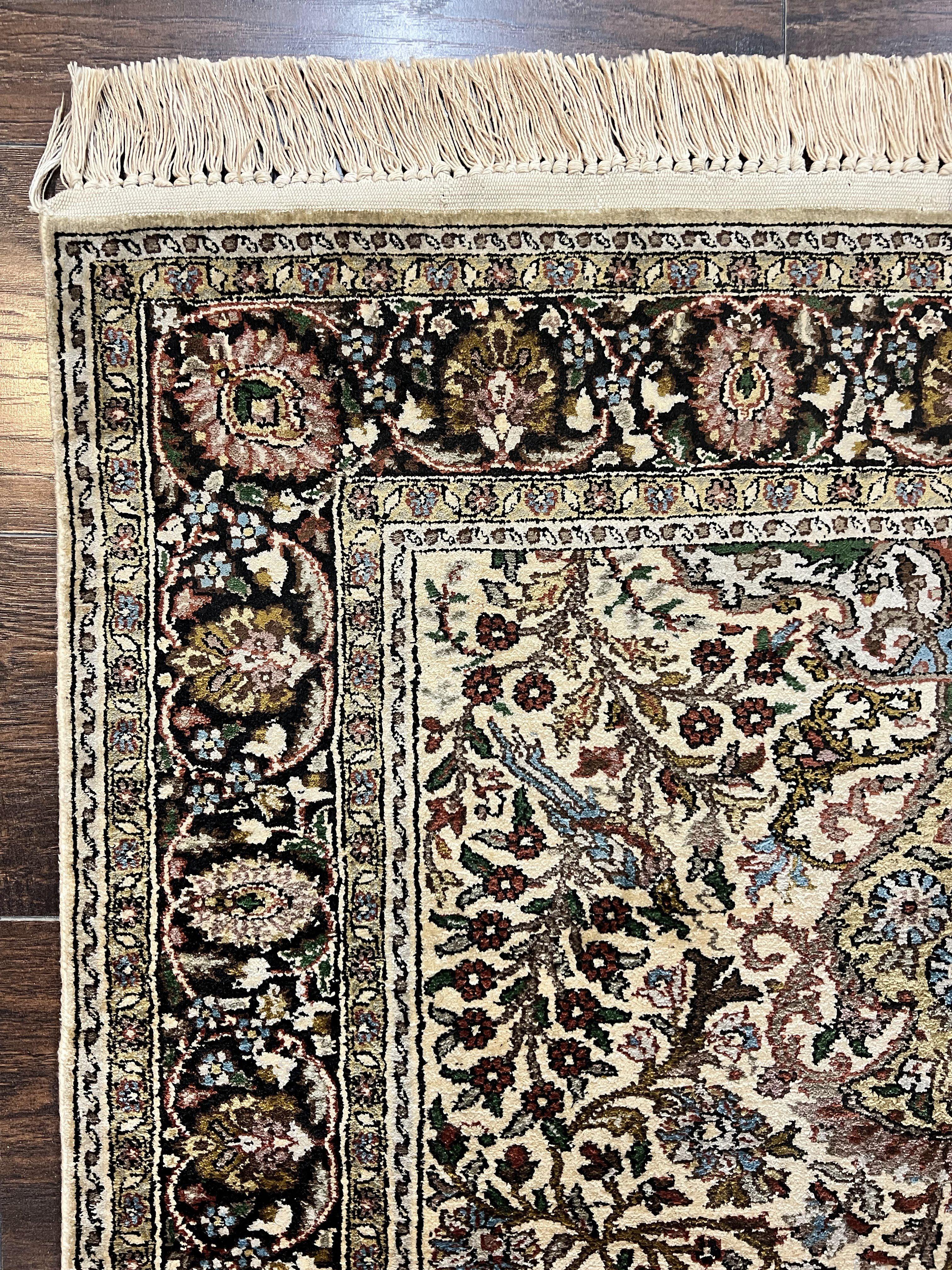 Turkish Kayseri Silk Rug 3x5, Tree of Life Silk Oriental Carpet, Birds Persian Vase Design, Hand Knotted Vintage Fine Rug, 340 KPSI - Jewel Rugs