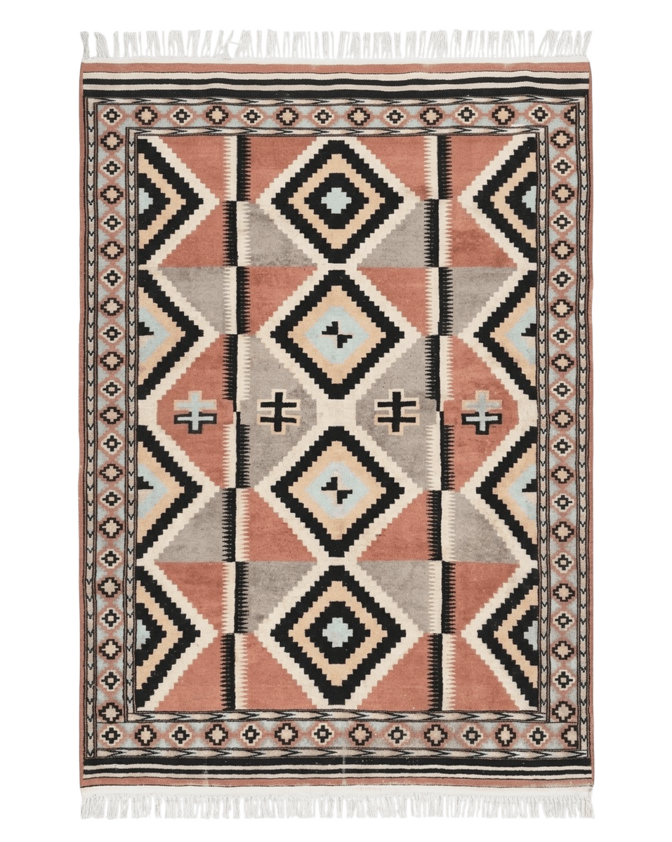 Turkish Melas Oushak Rug 4x6, Geometric Diamonds – Jewel Rugs