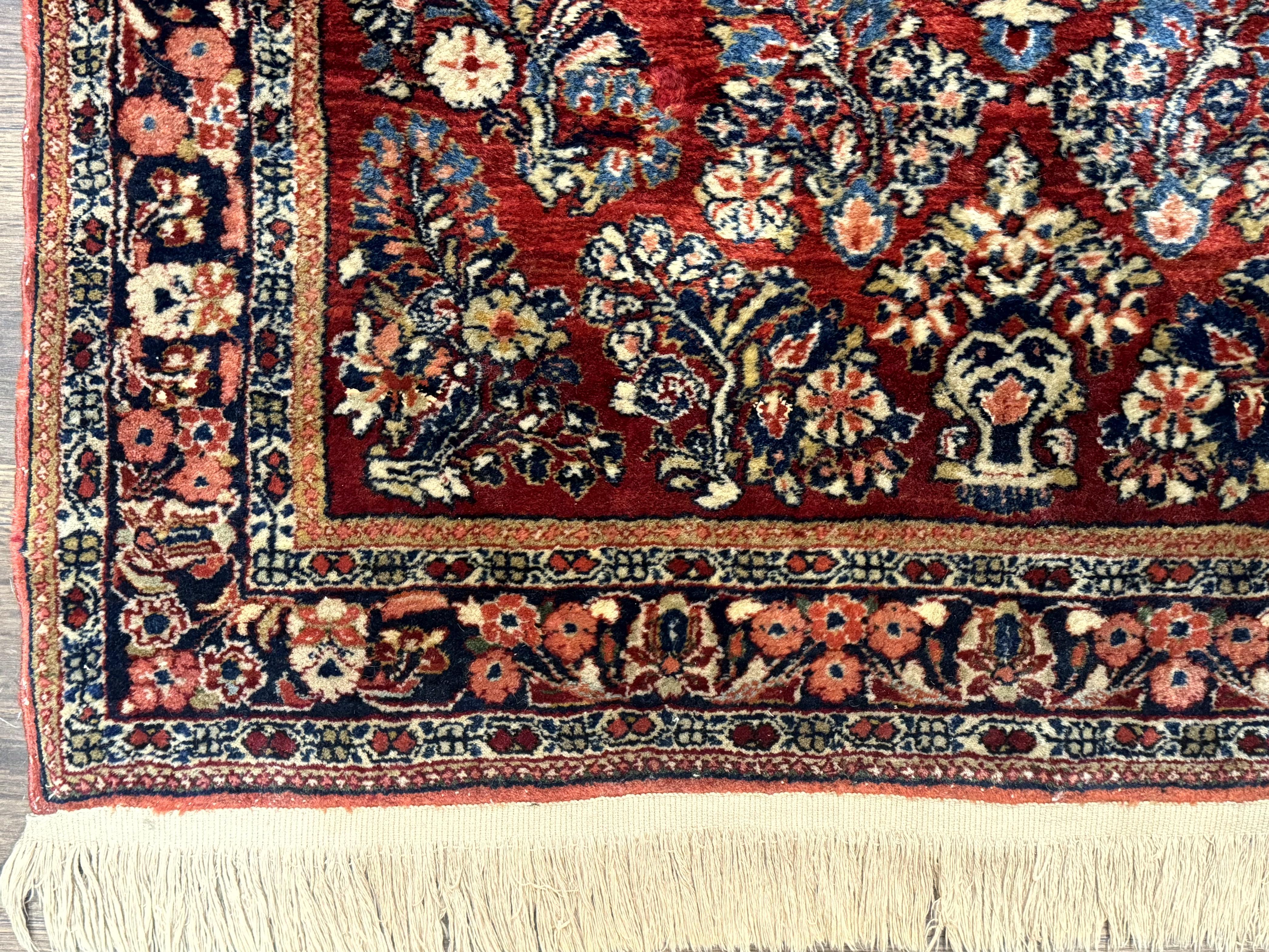 Antique Persian Sarouk Rug 3x5, Red, Floral, 200 KPSI - Jewel Rugs