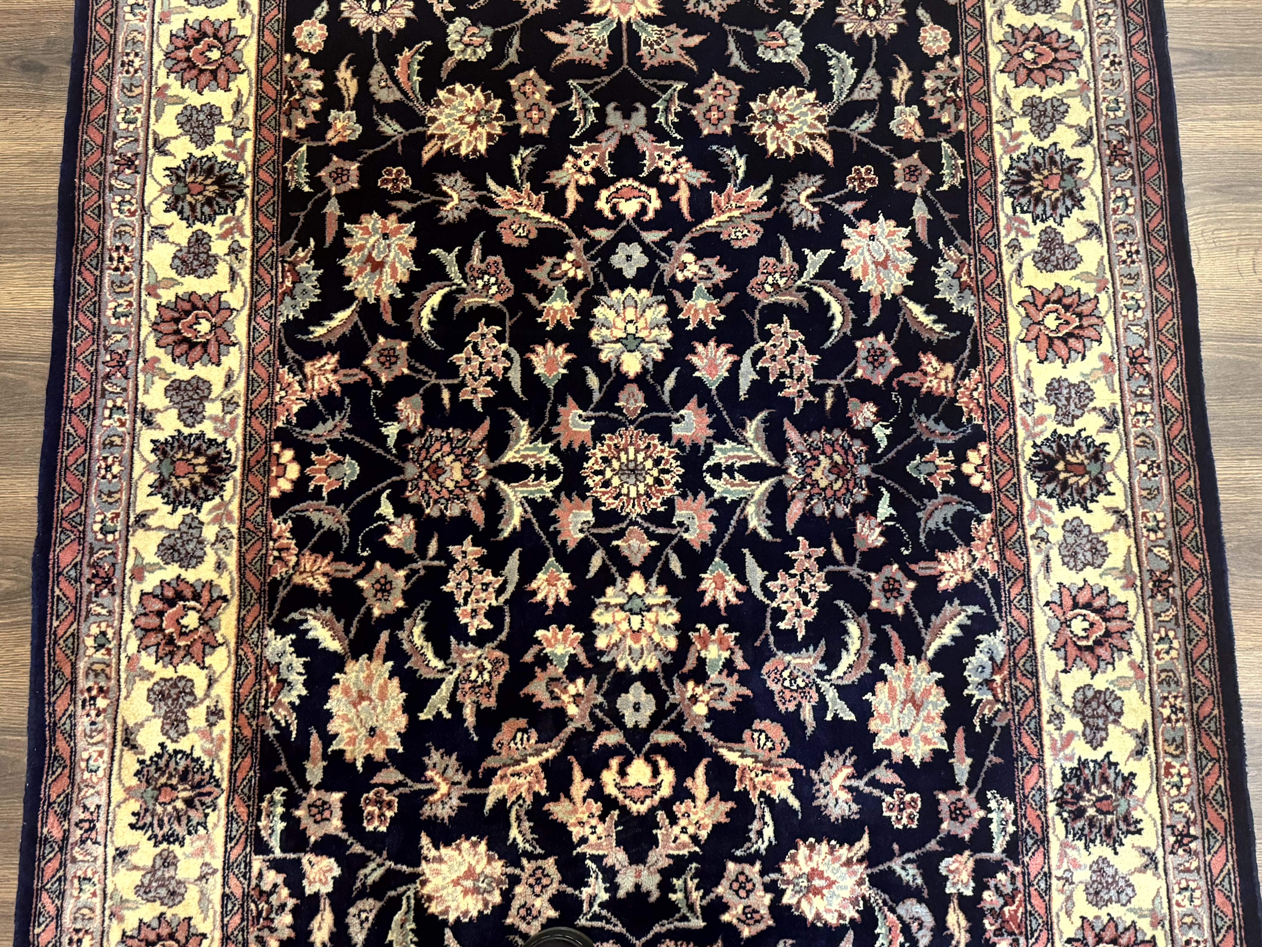 Sino Persian Rug 4x6, Navy Blue and Cream, Floral Allover Oriental Carpet - Jewel Rugs