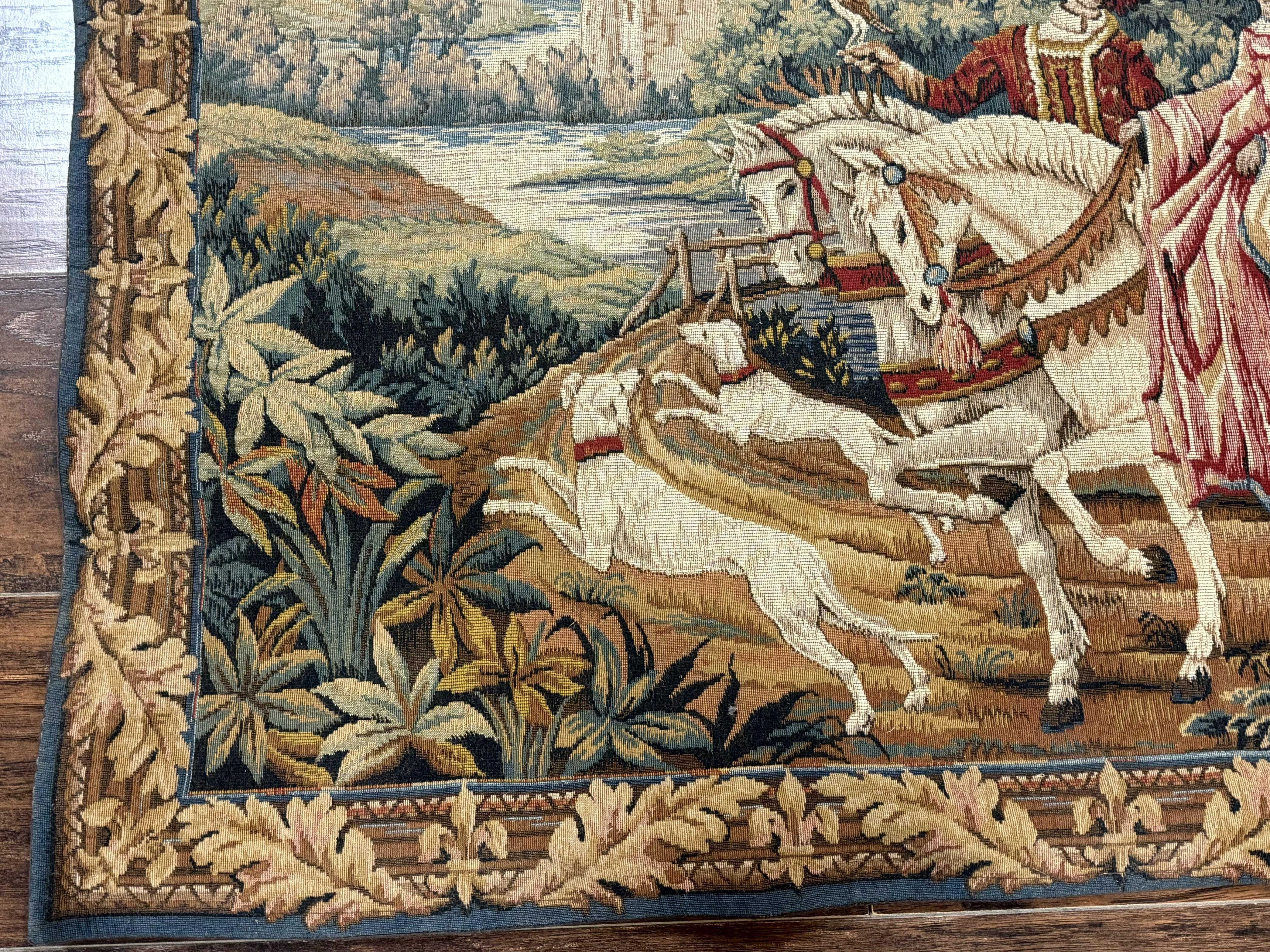 Vintage French Tapestry 4x5, The Royal Hunt Tapestry by Marc Waymel, Needlepoint Petitepoint Tapestry - Jewel Rugs