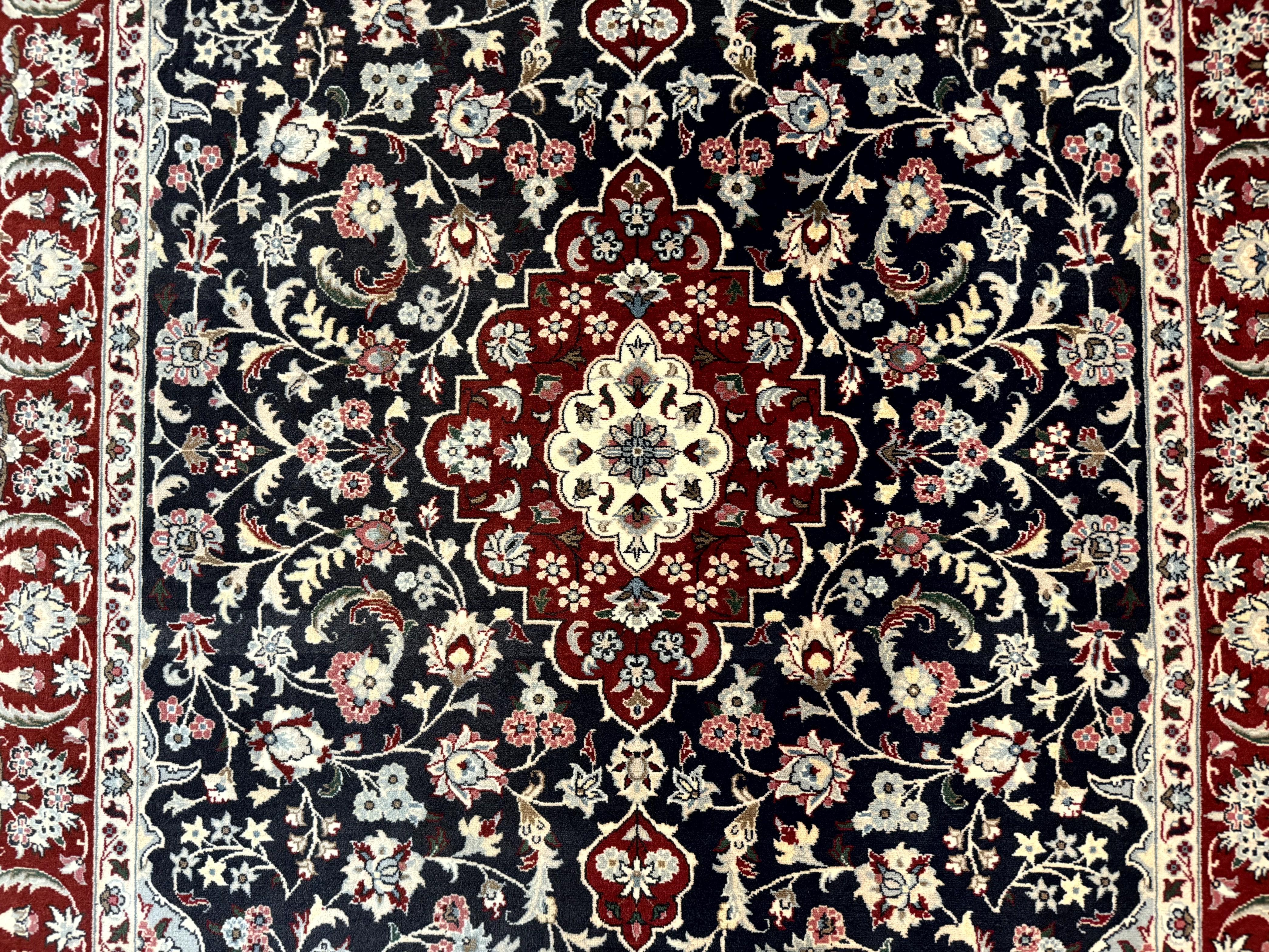 Dark Blue Persian Rug 4x6, Fine 260 KPSI, Traditional Oriental Carpet, Dark Blue and Dark Red, Pak Persian Rug, Floral Medallion, Handmade - Jewel Rugs