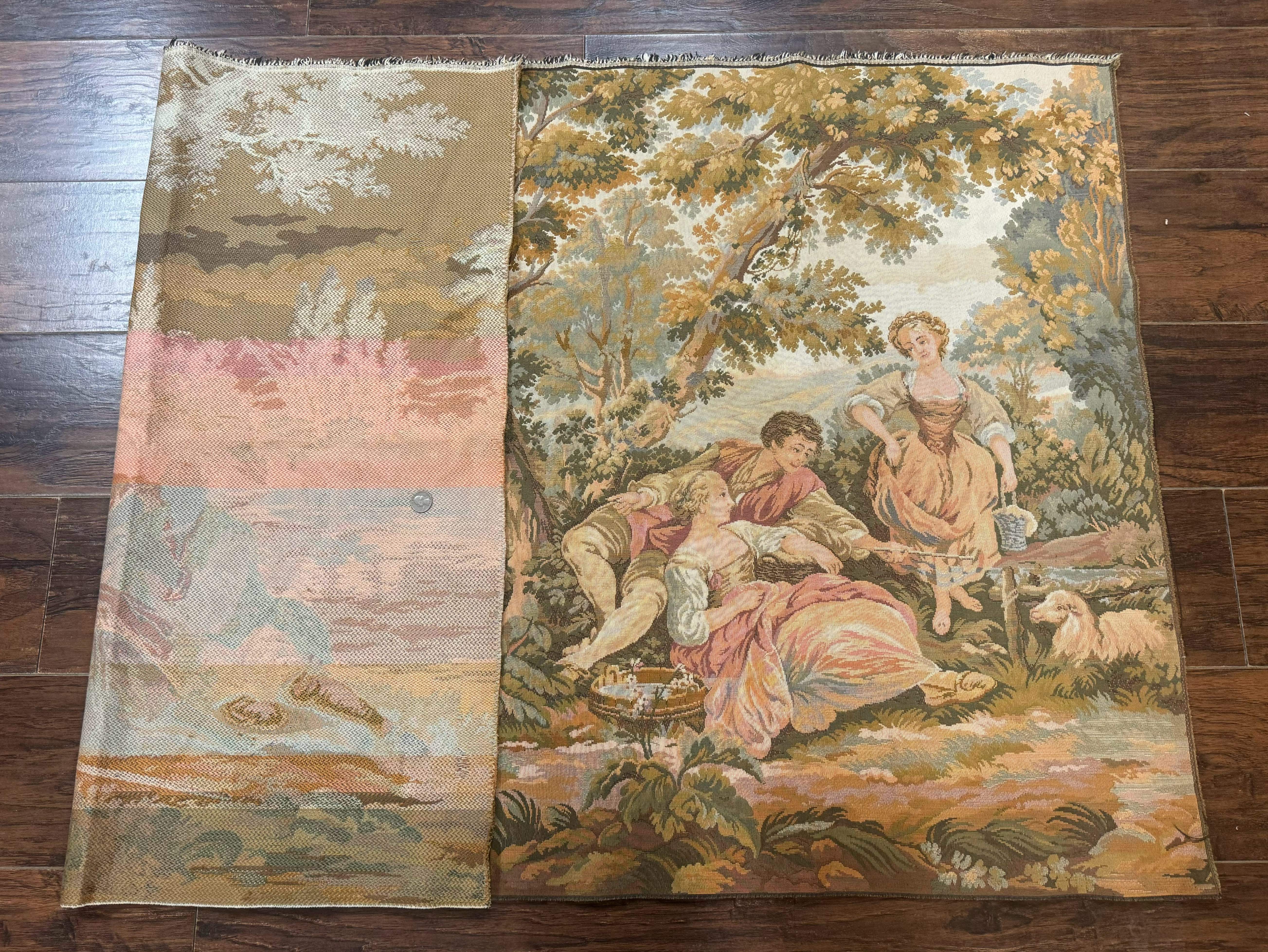Vintage European Tapestry 3x5, Nature Lovers Scene, French Belgium Tapestry - Jewel Rugs