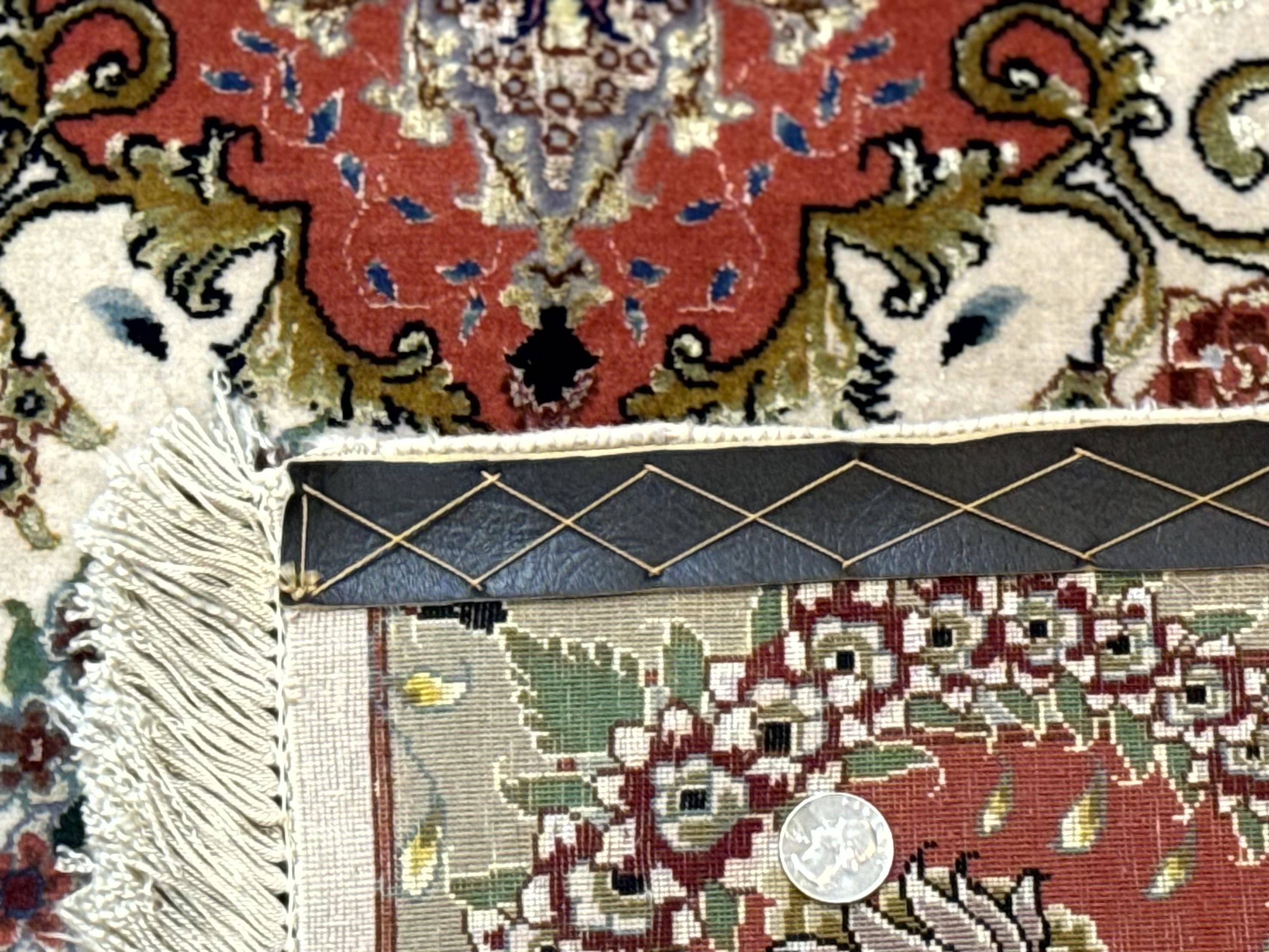 Wonderful Persian Tabriz Rug 5x7, Very Fine 440 KPSI, Ivory and Coral, Rare - Jewel Rugs