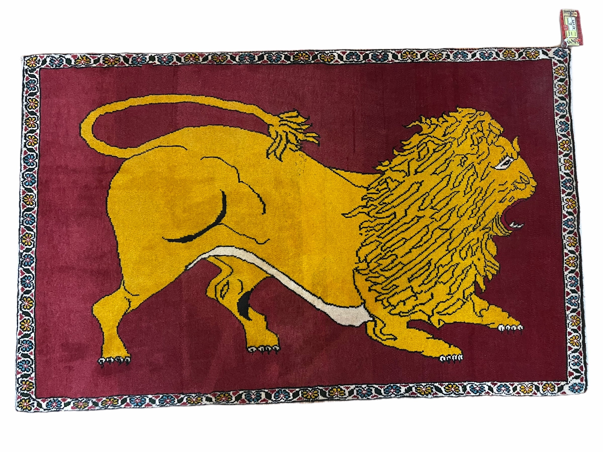 Persian Gabbeh Rug 3x4, Lion Pictorial, Red - Jewel Rugs
