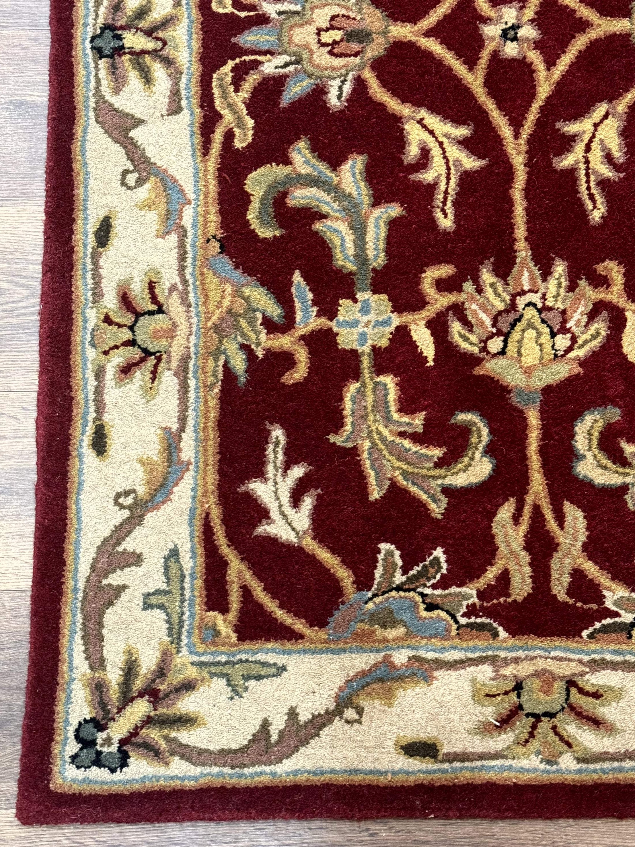 Small Floral Wool Rug 3x5, Safavieh Heritage Collection, Dark Red, Pair B - Jewel Rugs