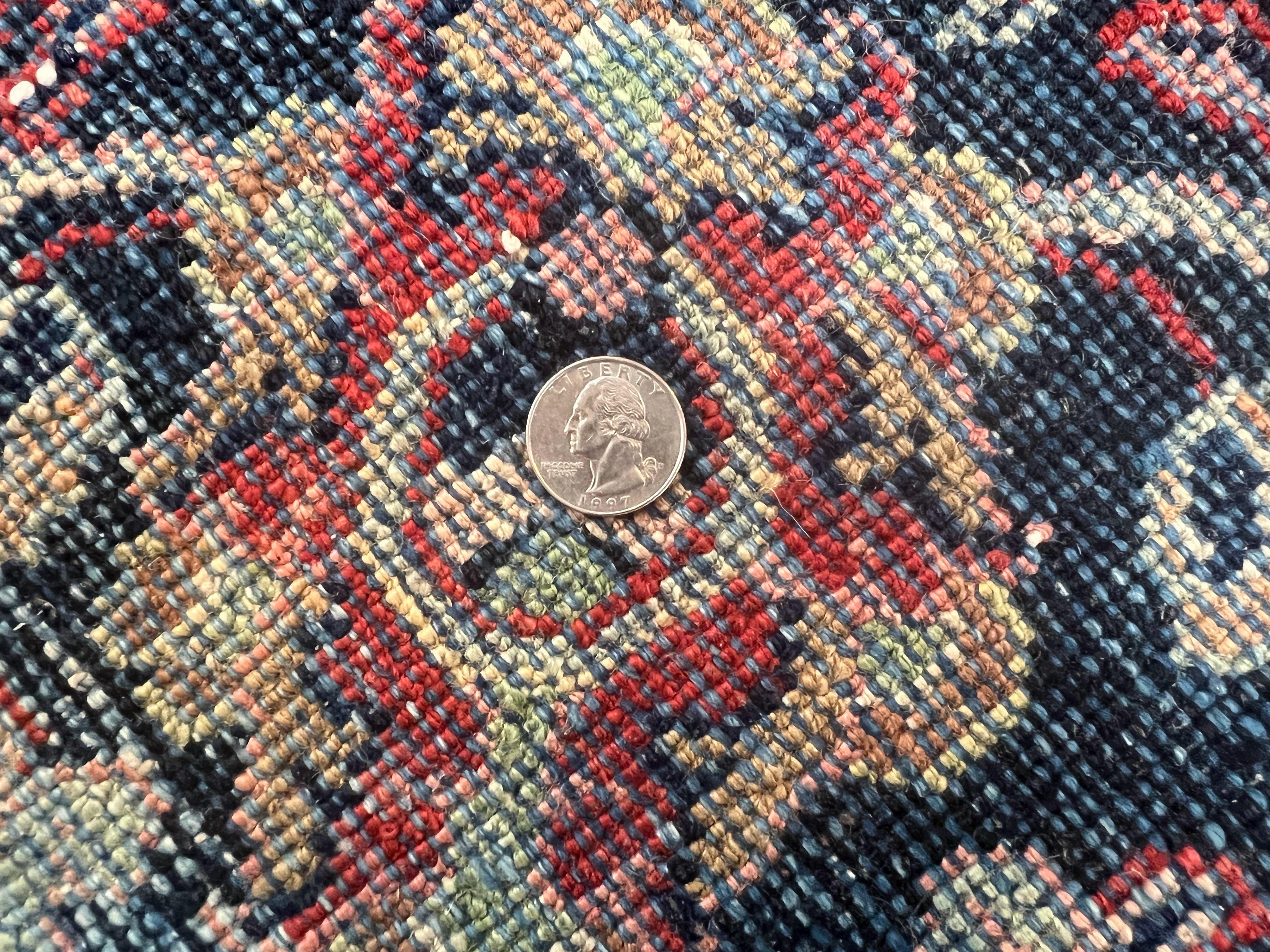 Persian Sarouk Rug 11x14, Semi Open Field, Large Antique Persian Wool Handmade Carpet, Red and Dark Blue, Floral - Jewel Rugs