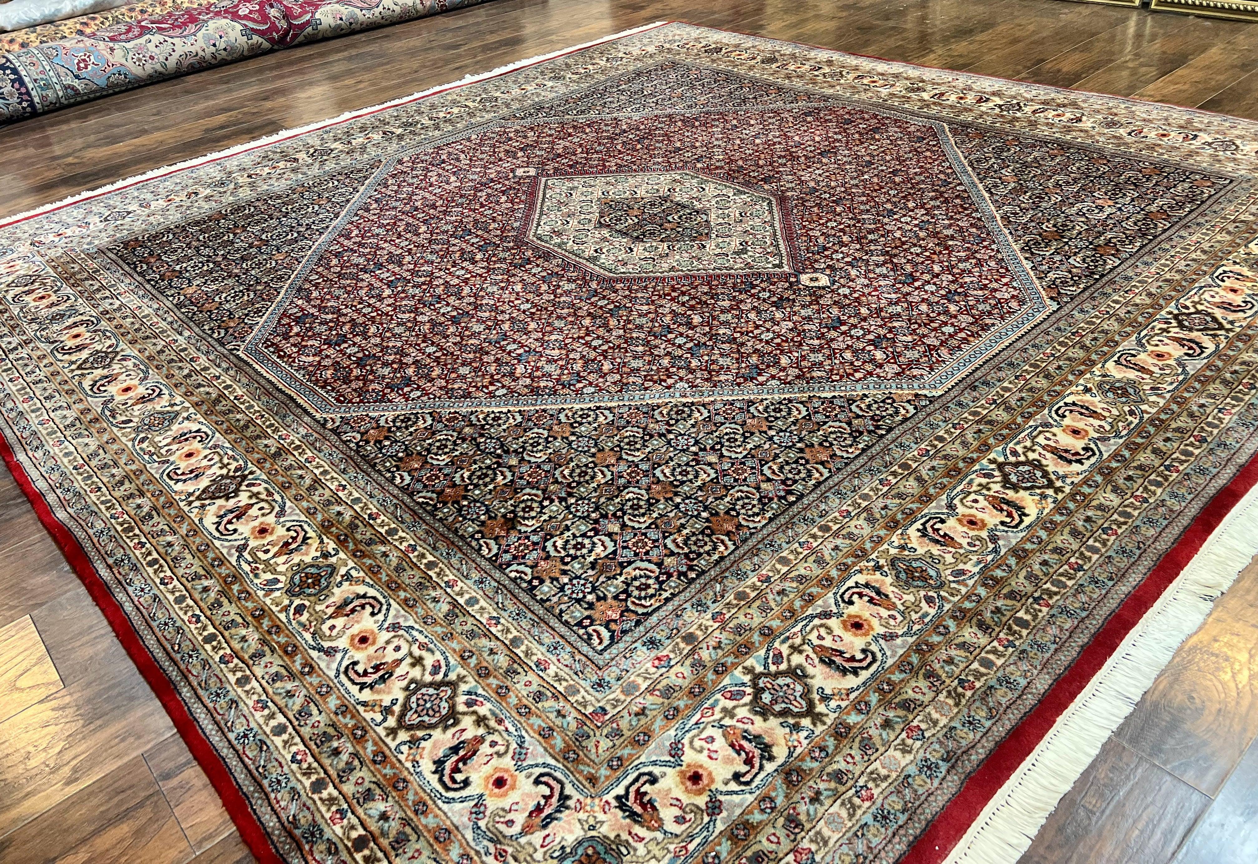 Square Indo Persian Bidjar Rug 10x10, Red, Handmade Vintage Wool Carpet - Jewel Rugs