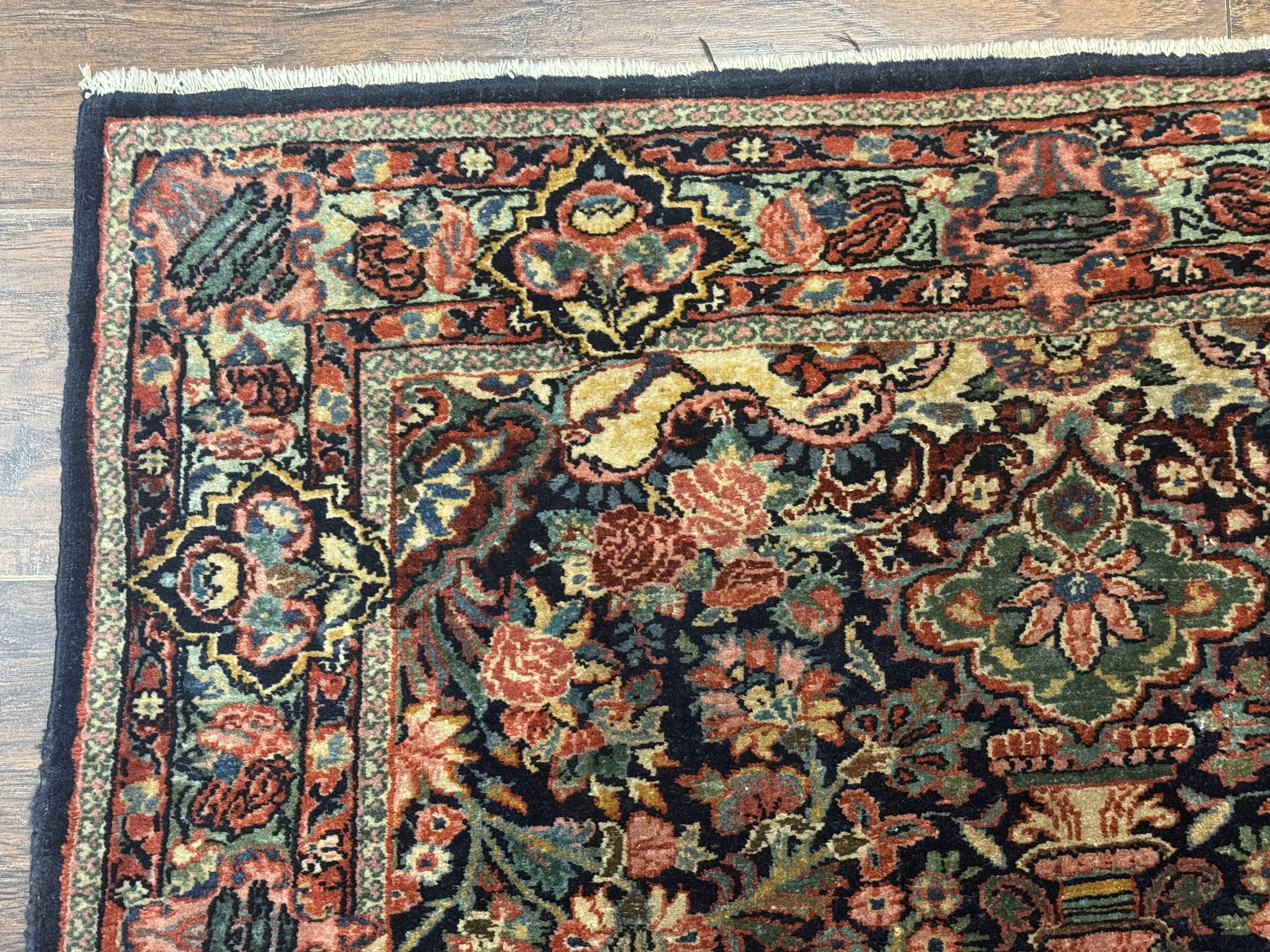 Antique Persian Rug 4x5, Navy Blue 1920s Carpet, Wool, Rare, Fine, Persian Hamadan Bidjar Carpet - Jewel Rugs