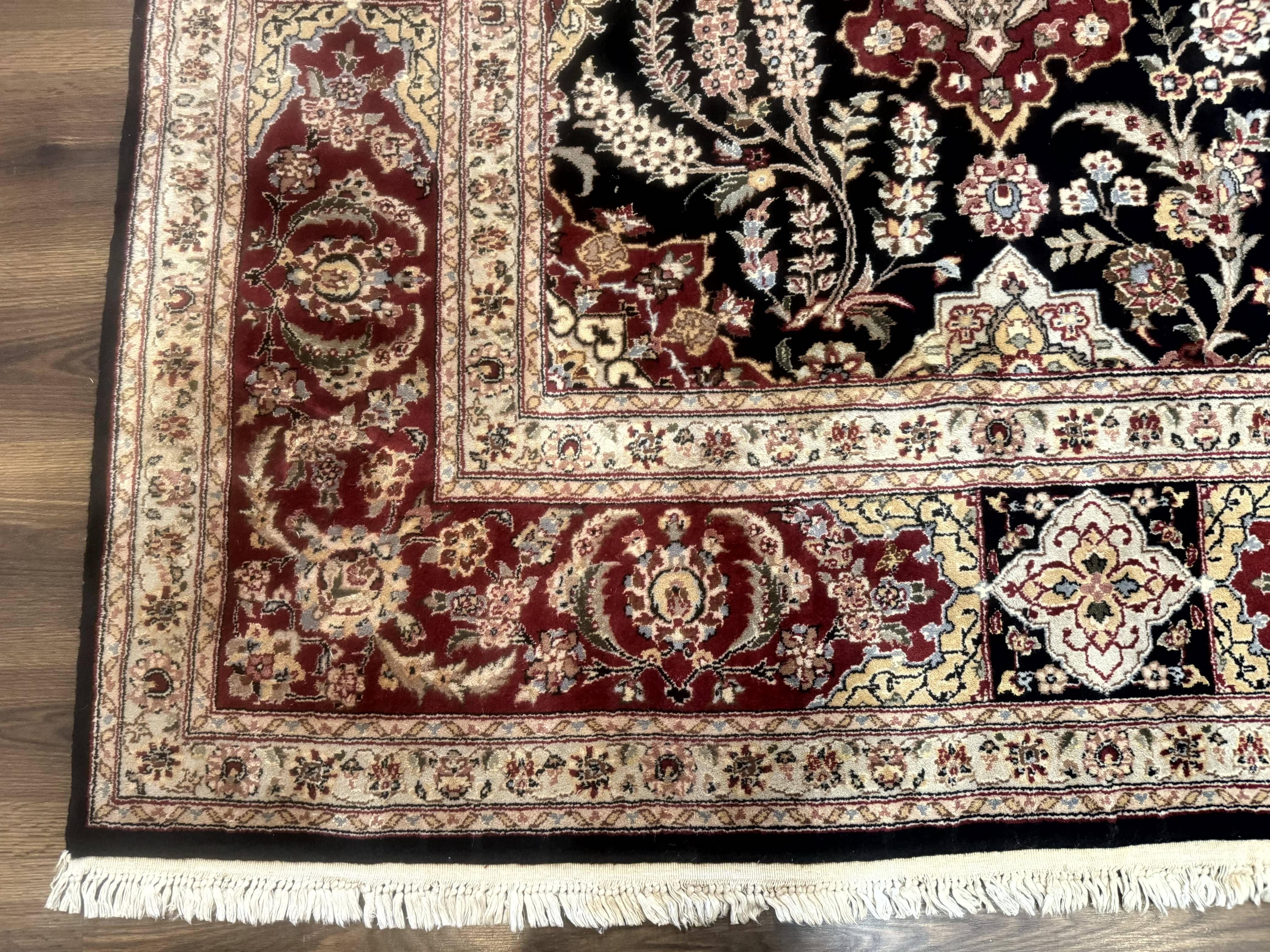 Sino Persian Rug 9x12, Black & Maroon, Wool and Silk, Allover Pattern - Jewel Rugs