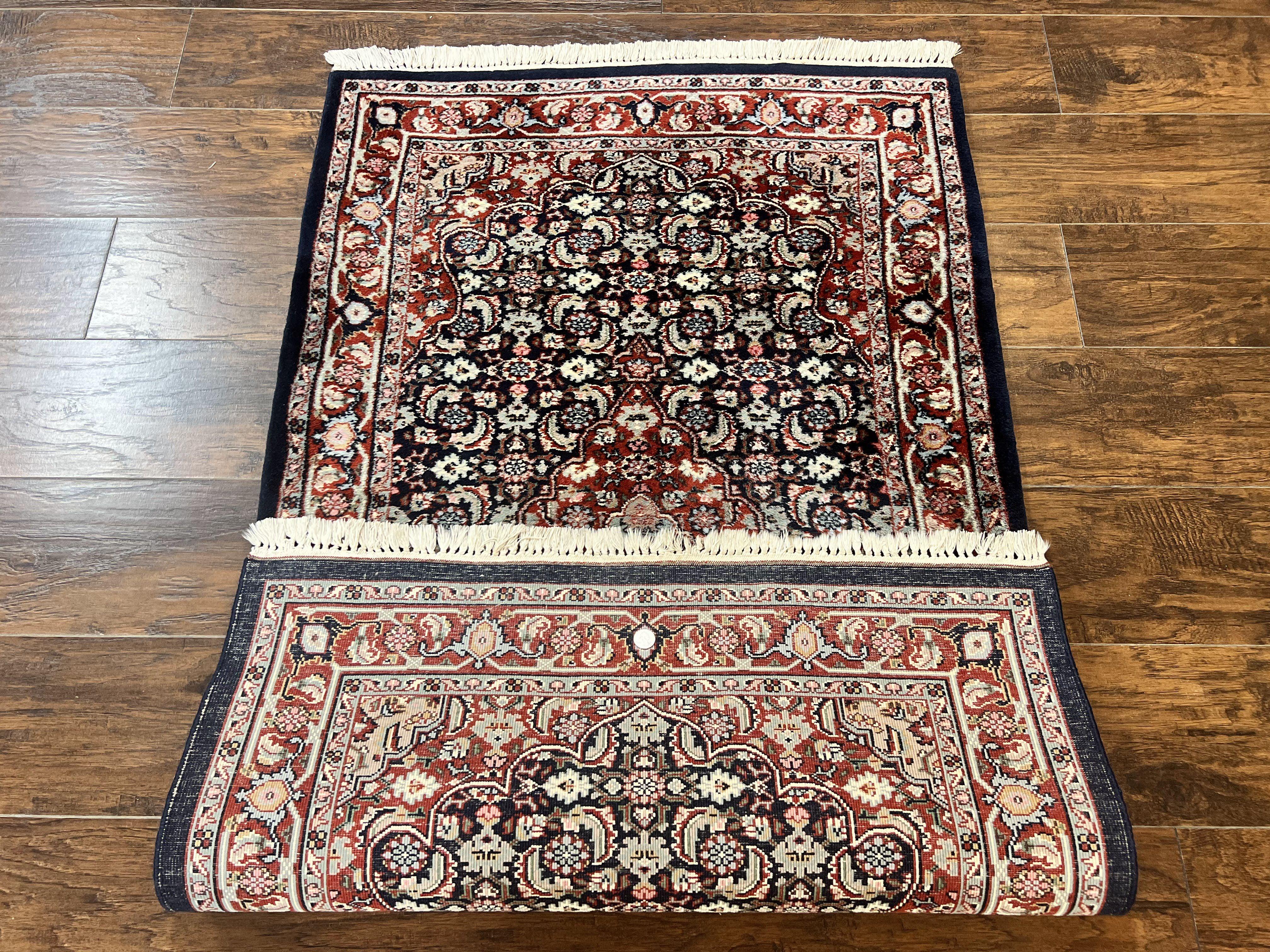 Indo Persian Rug 3x4, Herati Allover Pattern, Midnight Blue and Red, Small Vintage Handmade Wool Rug - Jewel Rugs