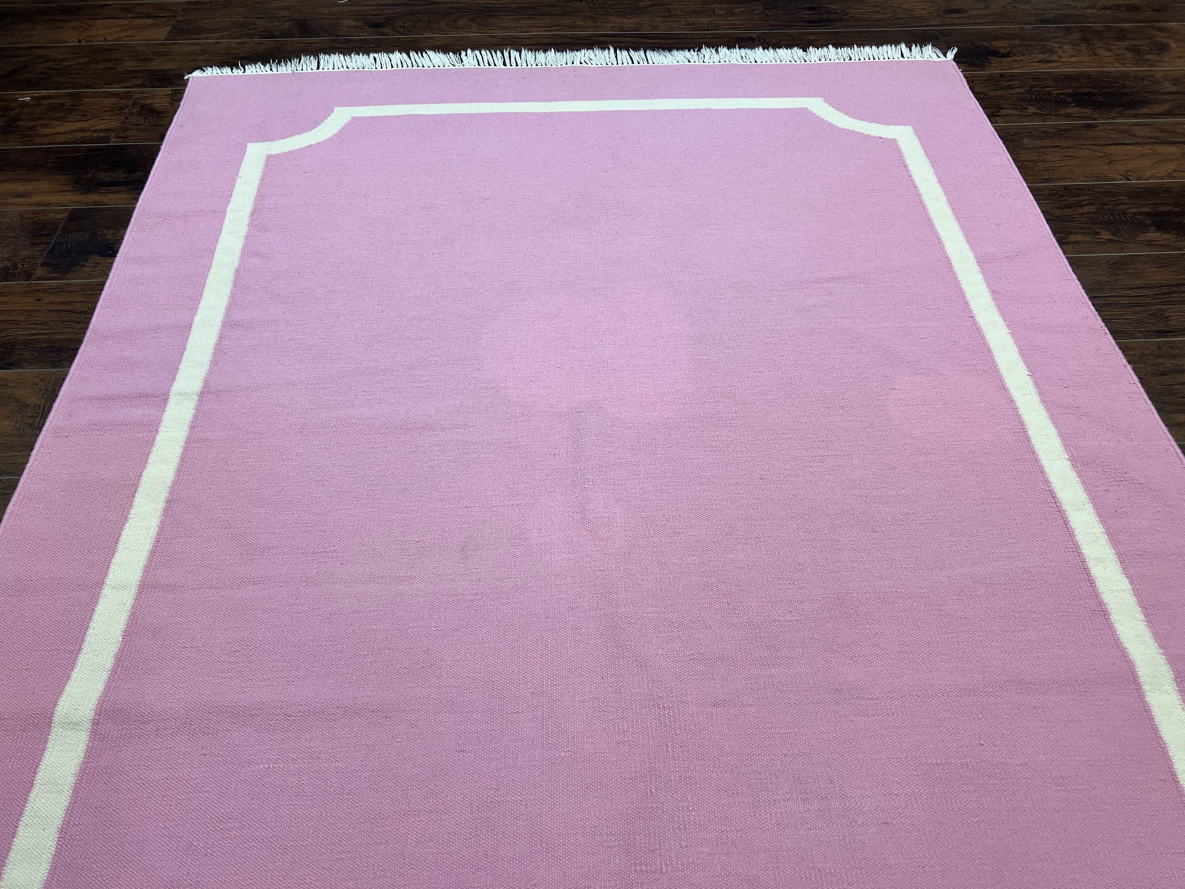 Indian Dhurrie Rug 5x8, Wool Handmade Contemporary Carpet, Pink Flatweave Kilim Area Rug, Medium Sized Rug 5 x 8 ft - Jewel Rugs