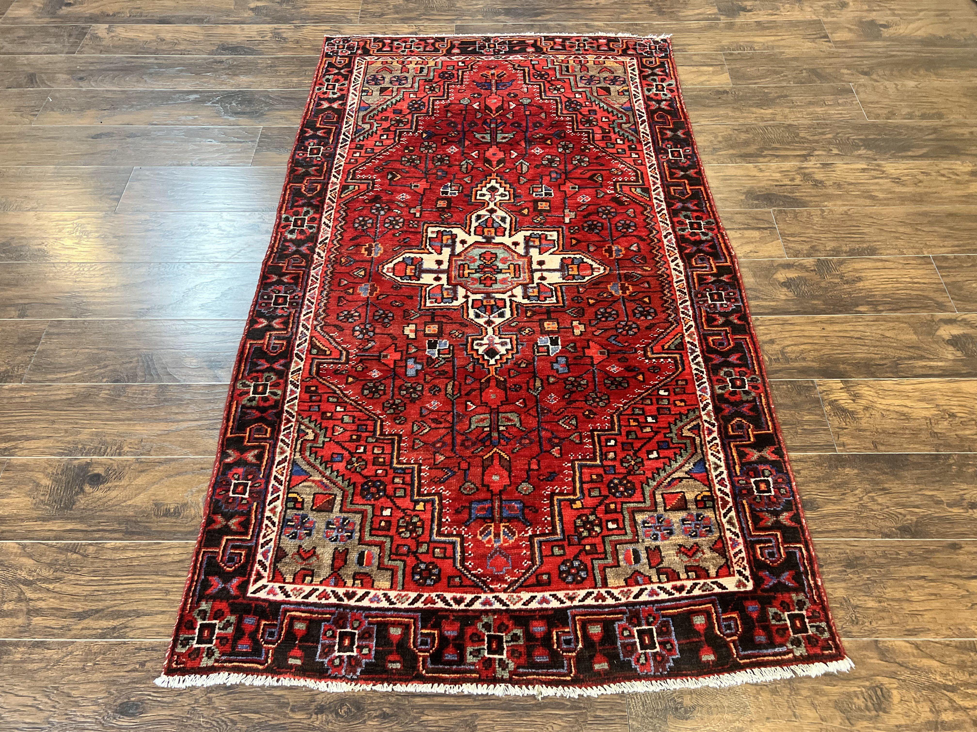 Antique Persian Tribal Rug 4x7, Red, Geometric Medallion, Handmade, Wool, Persian Zanjan Rug - Jewel Rugs